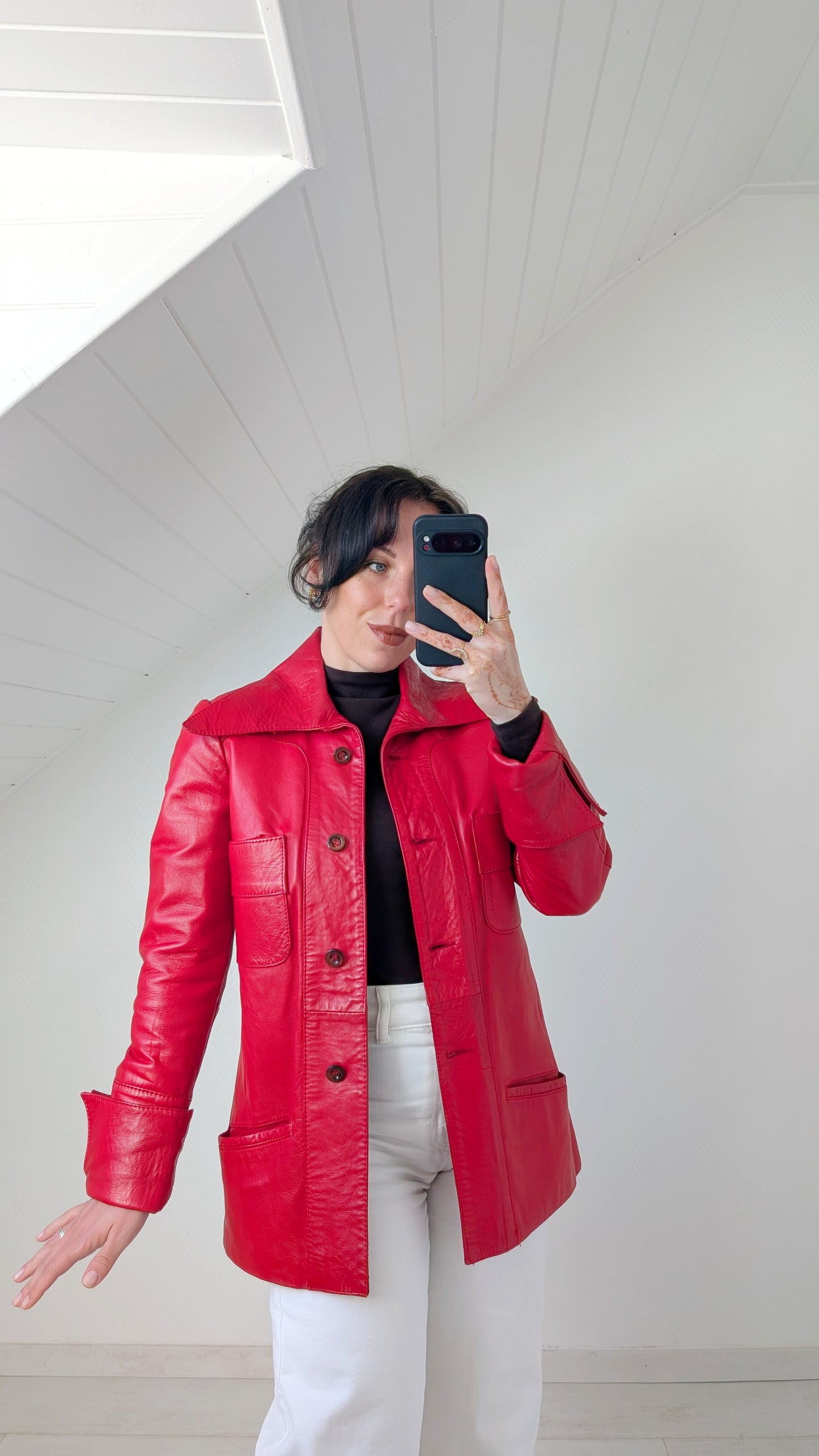 Trench court cuir agneau 70s T36