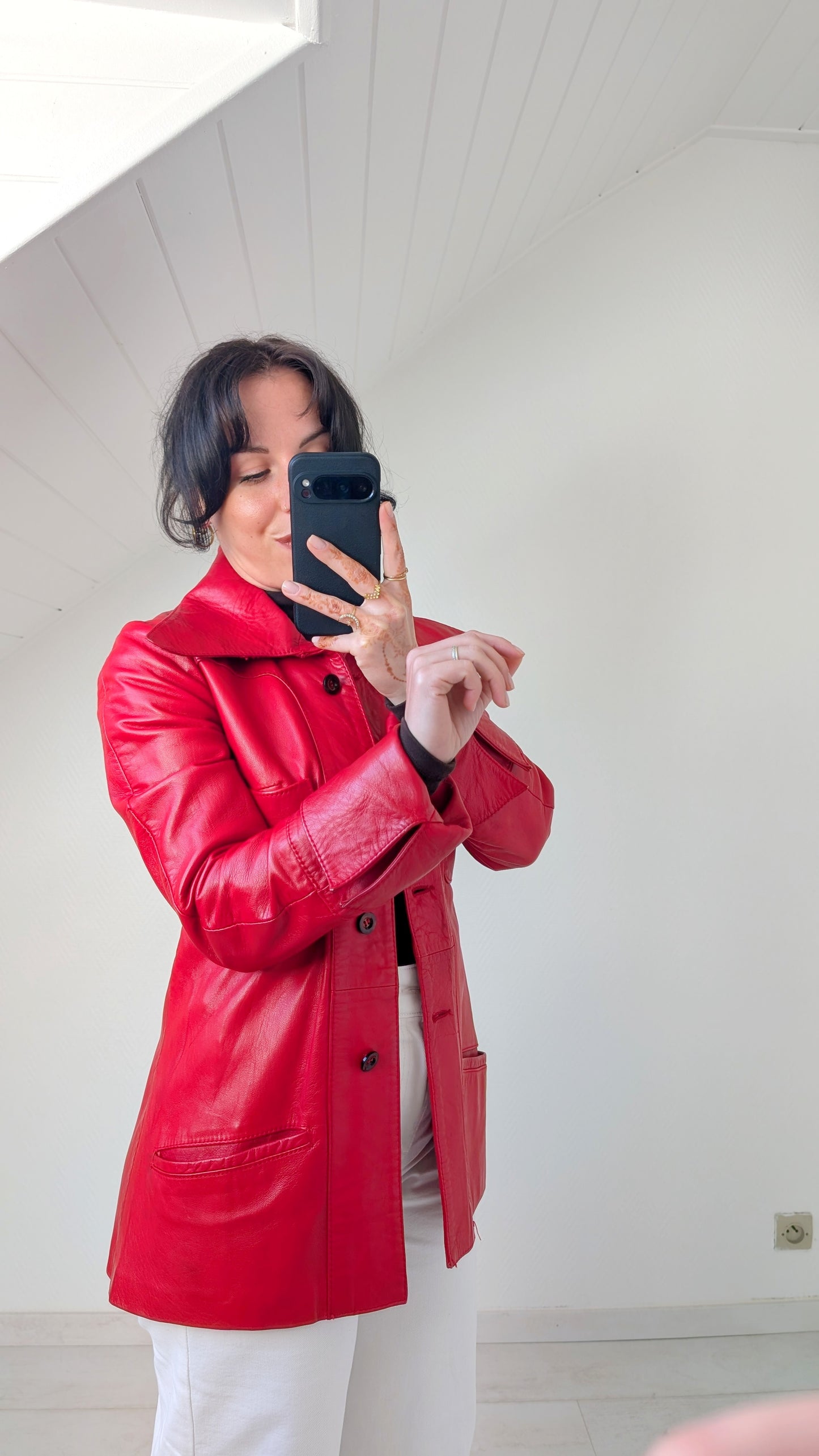 Trench court cuir agneau 70s T36