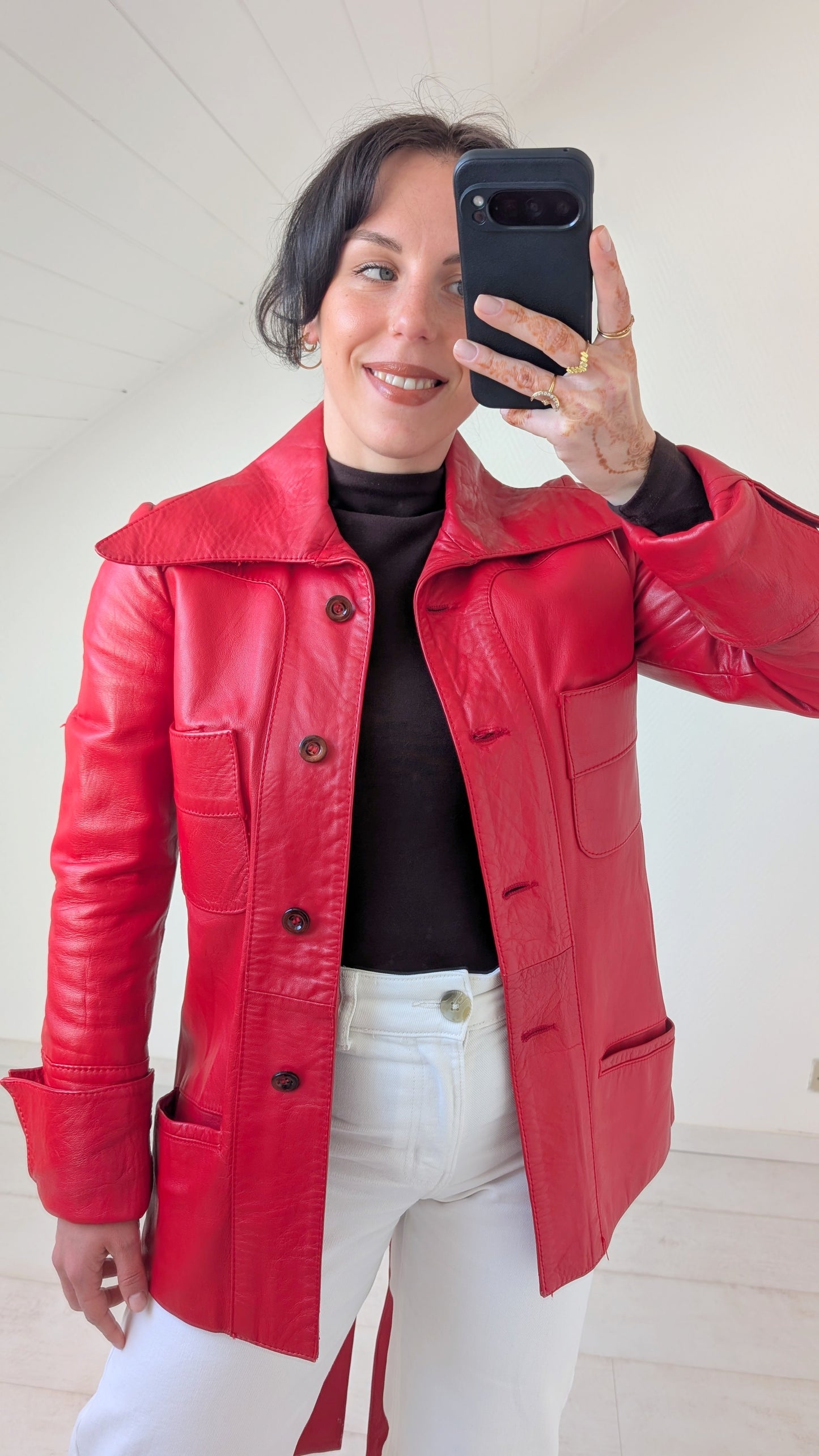 Trench court cuir agneau 70s T36