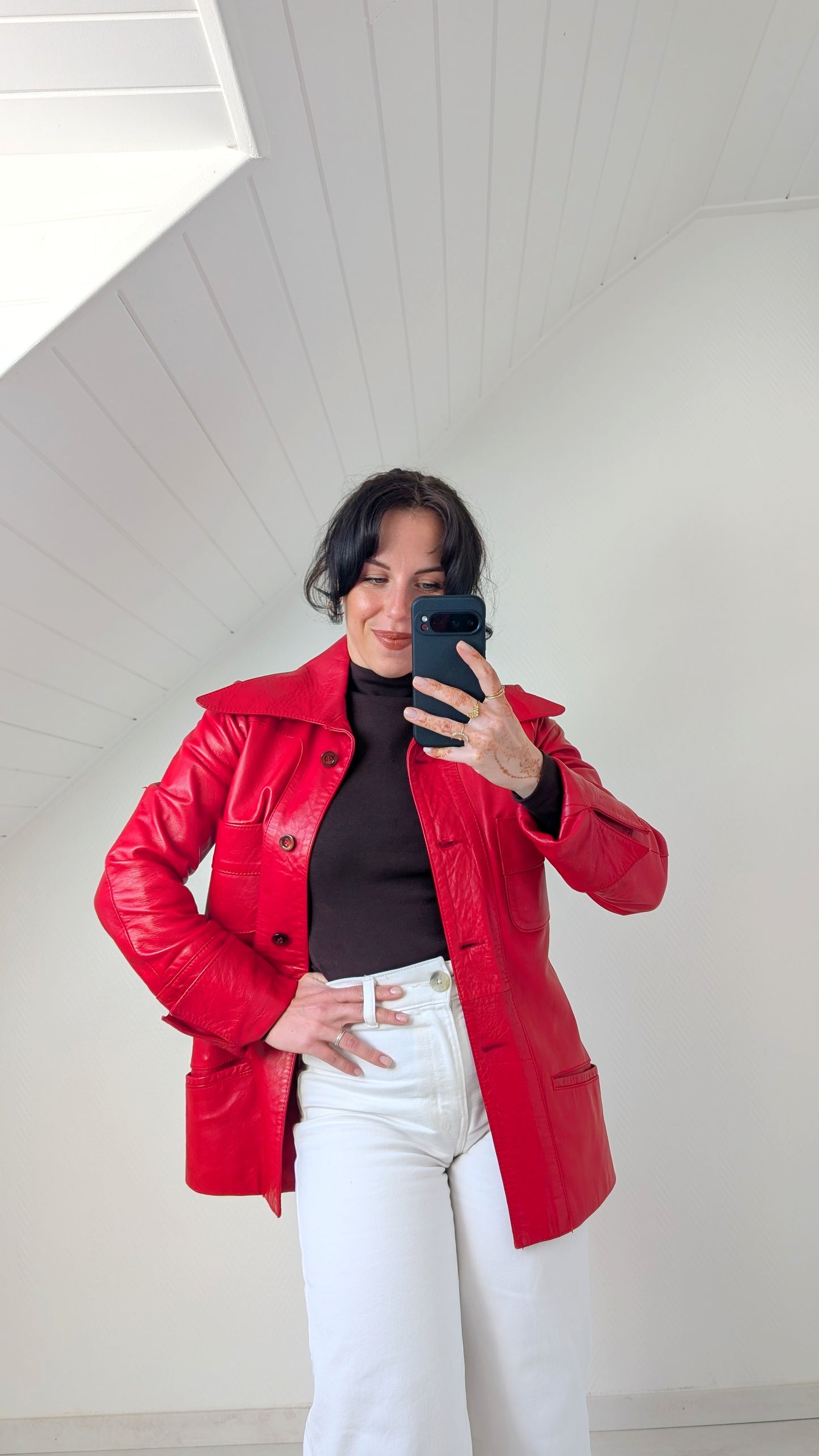Trench court cuir agneau 70s T36