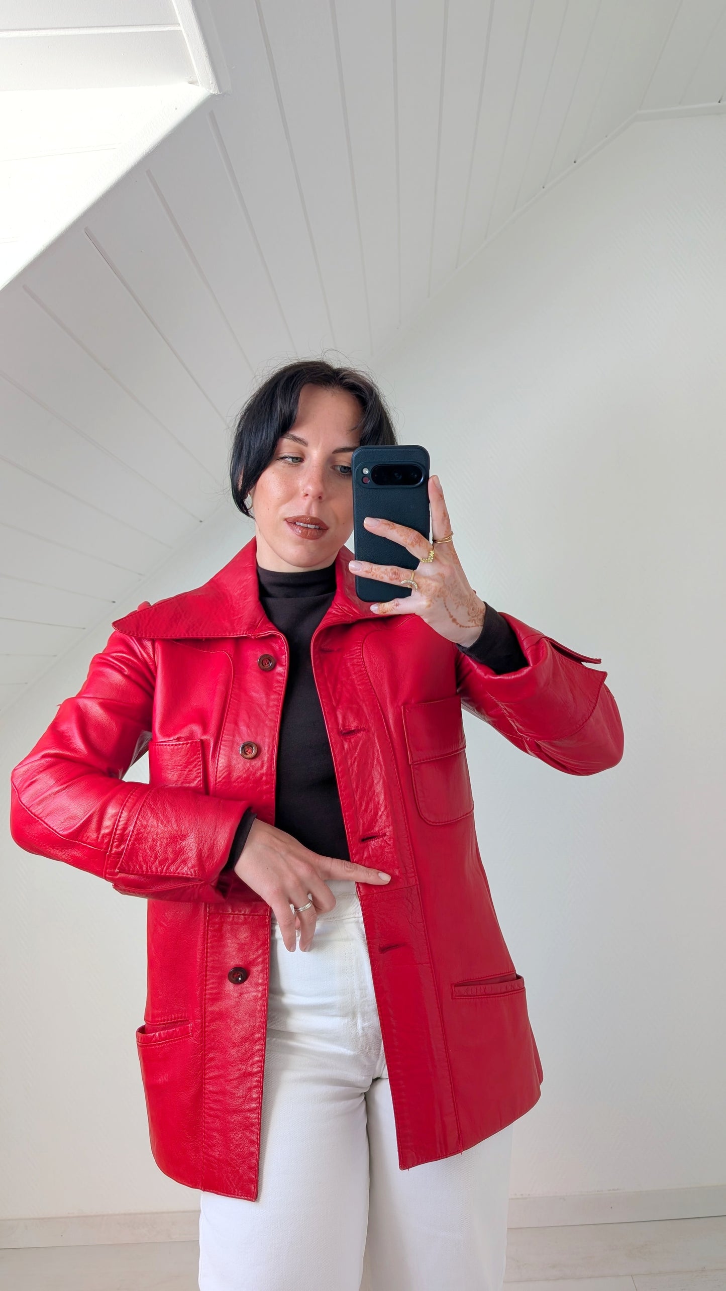 Trench court cuir agneau 70s T36