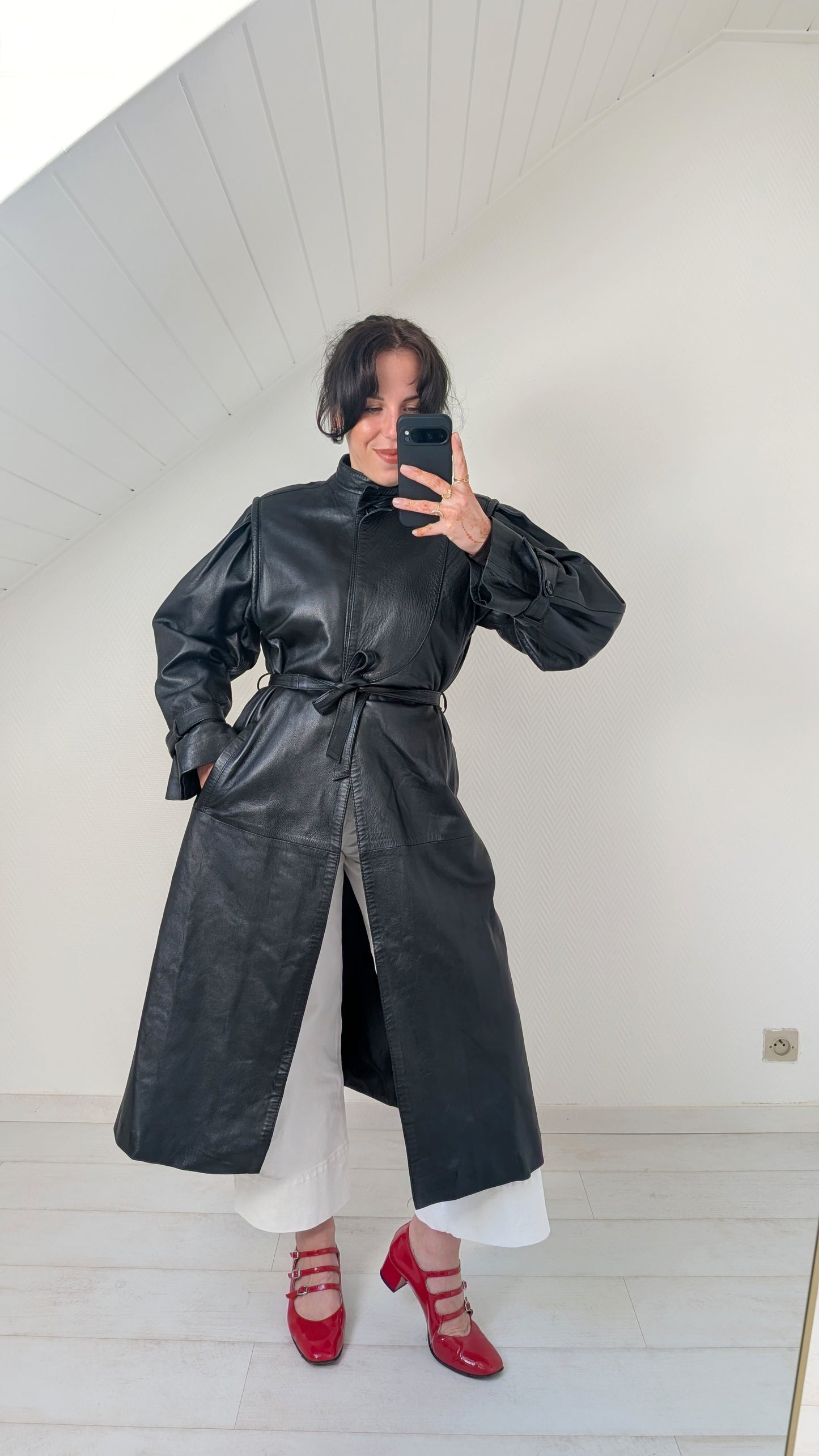 Trench cuir 1980 cuir agneau T38