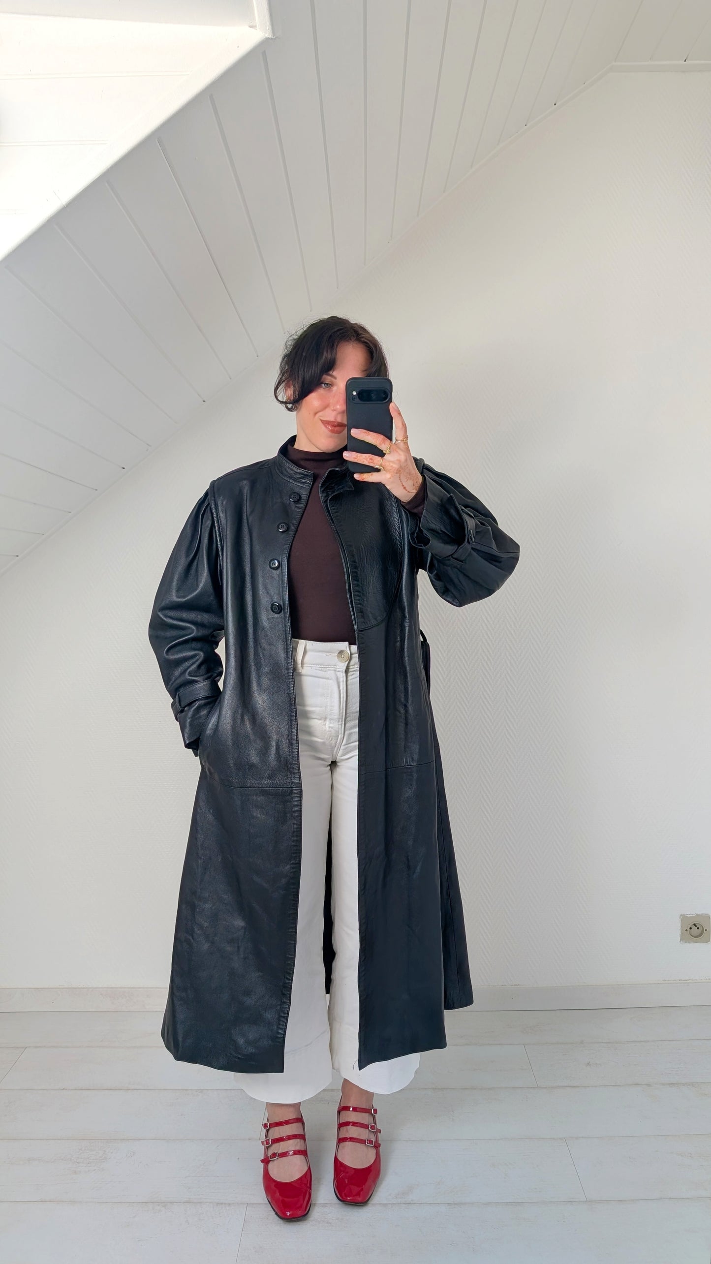 Trench cuir 1980 cuir agneau T38