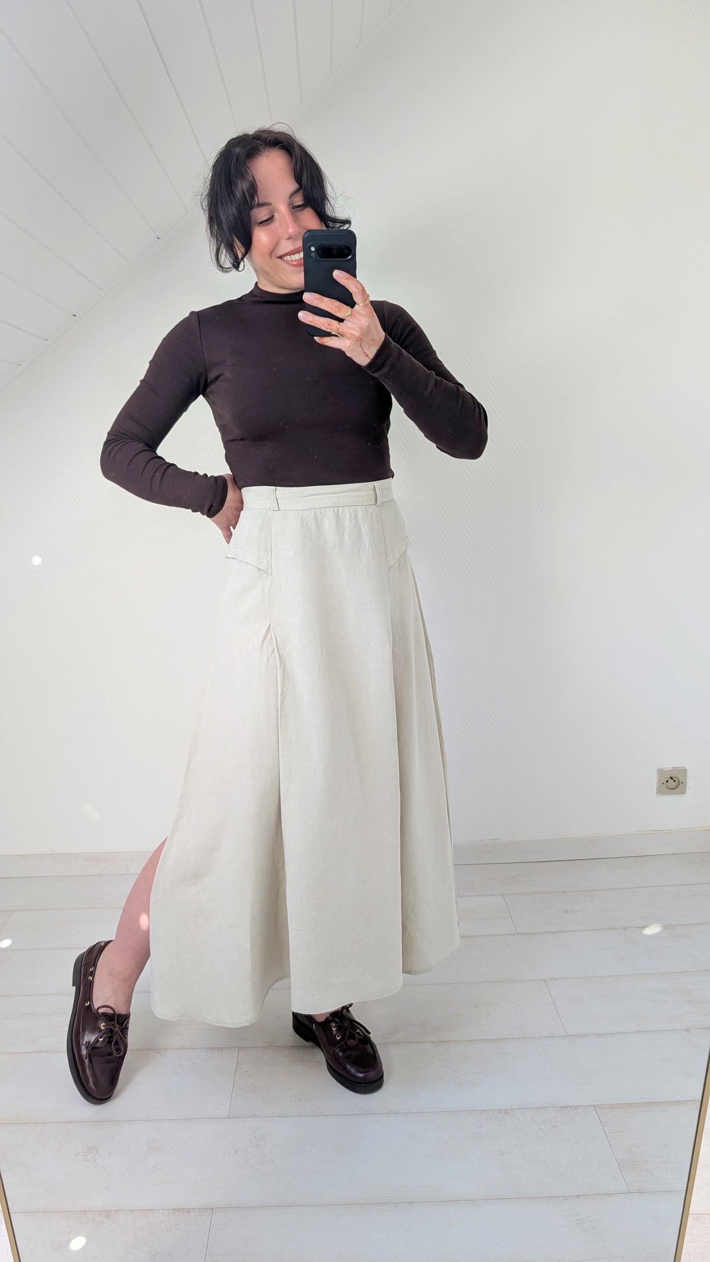 Jupe midi coton et lin T36