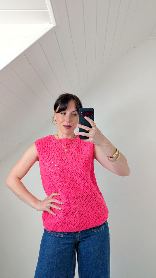 Haut rose tricoté main 60s/70s  T38