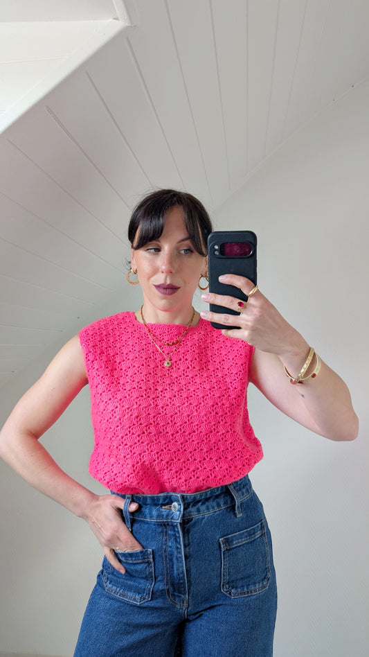 Haut rose tricoté main 60s/70s  T38