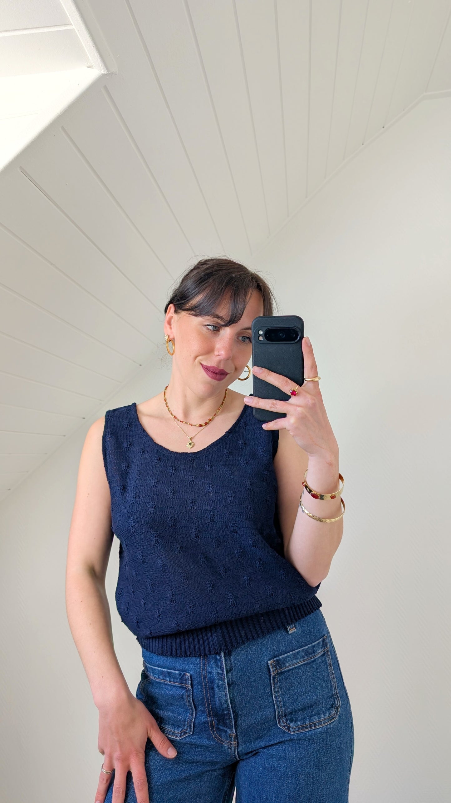 Haut coton tricoté main T40