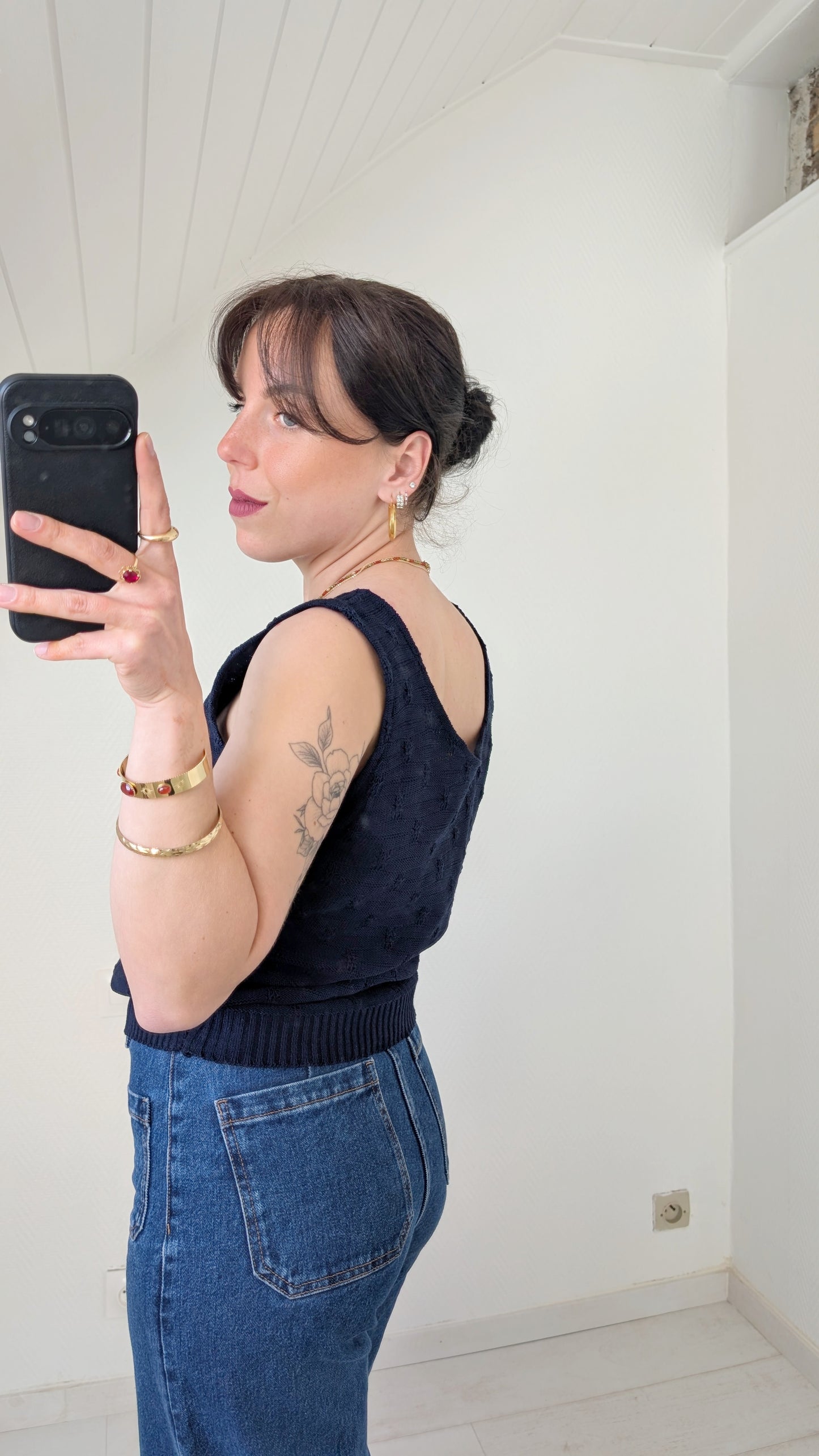 Haut coton tricoté main T40