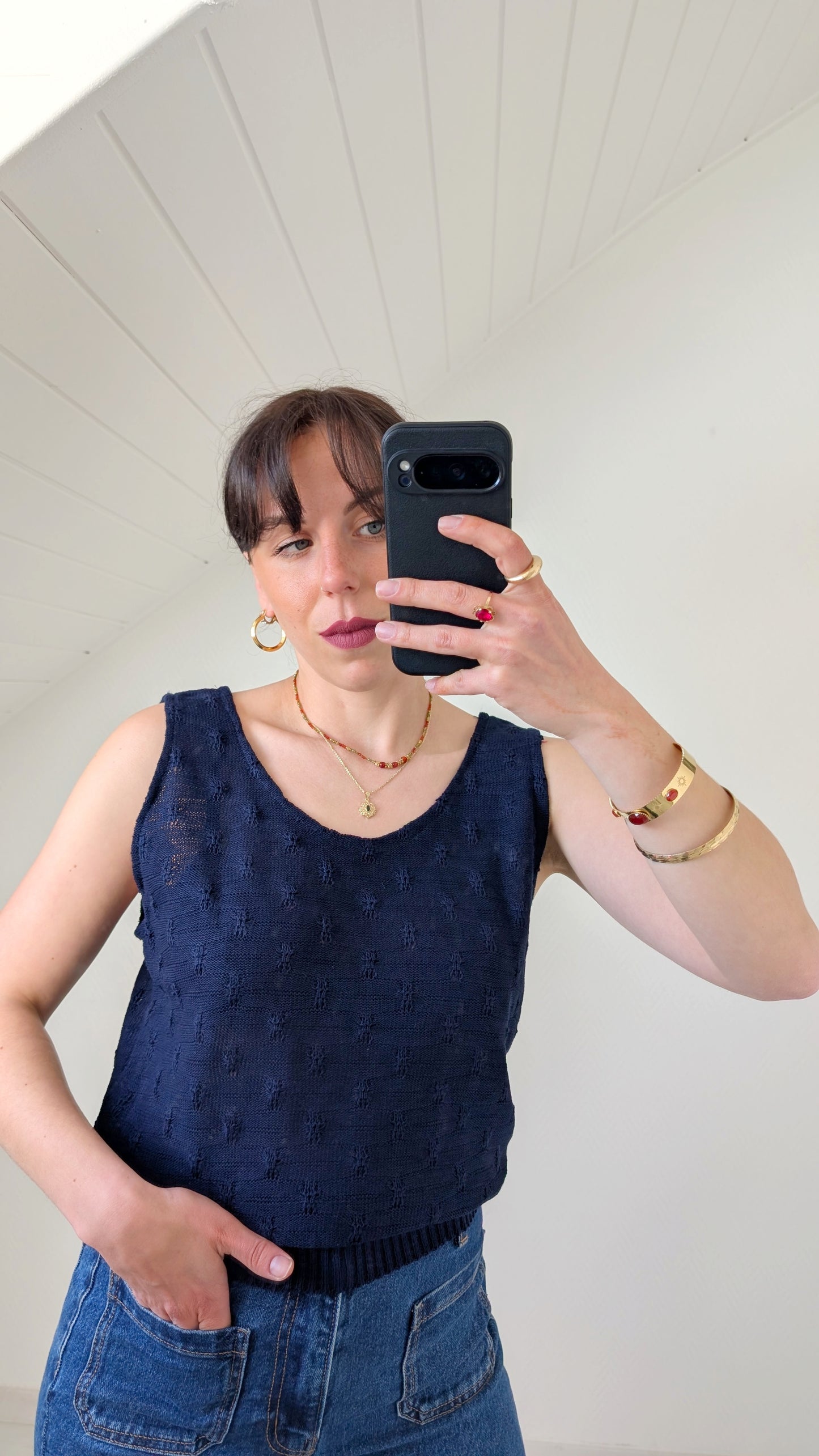 Haut coton tricoté main T40