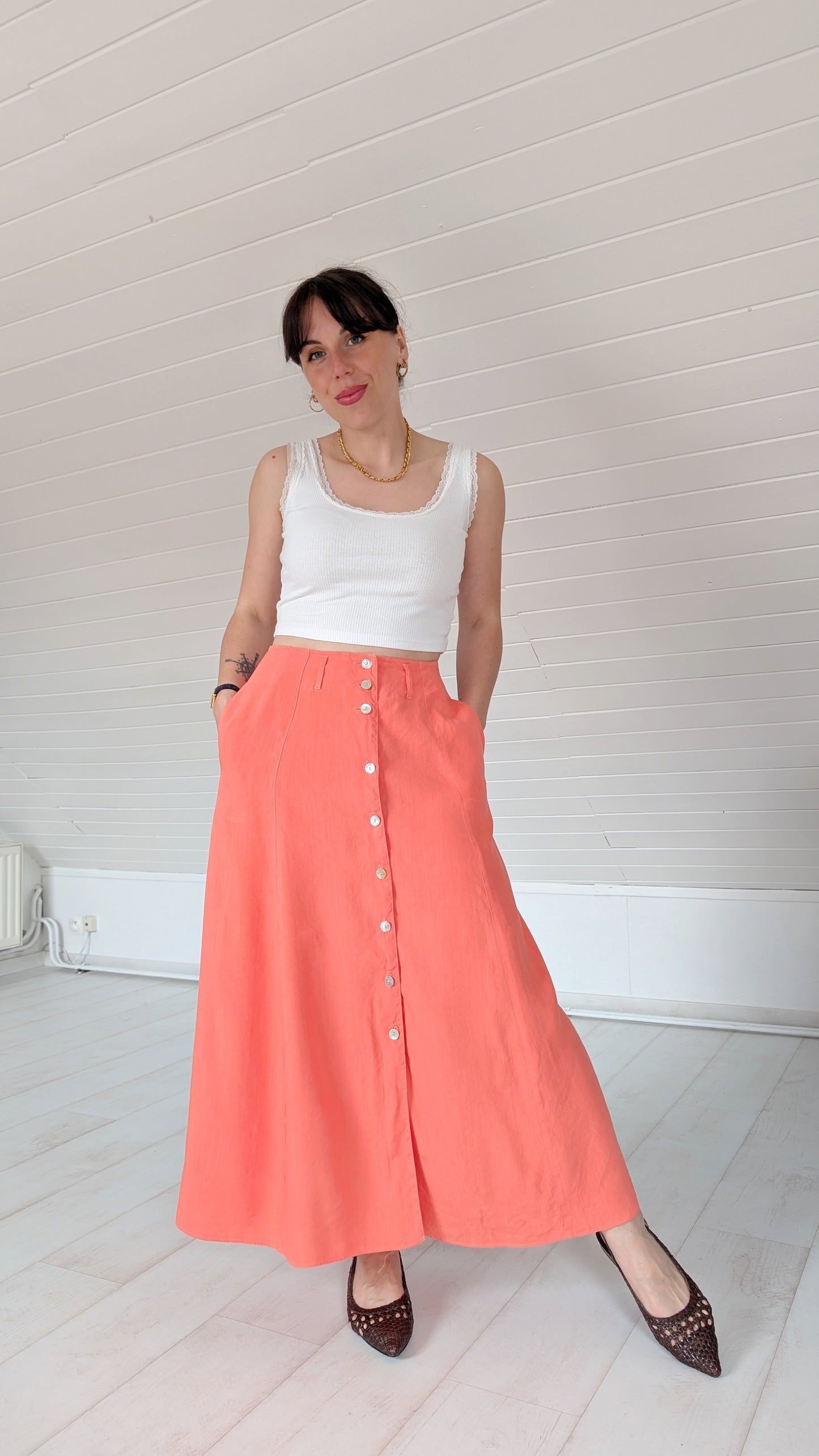 Jupe midi lin et viscose T36