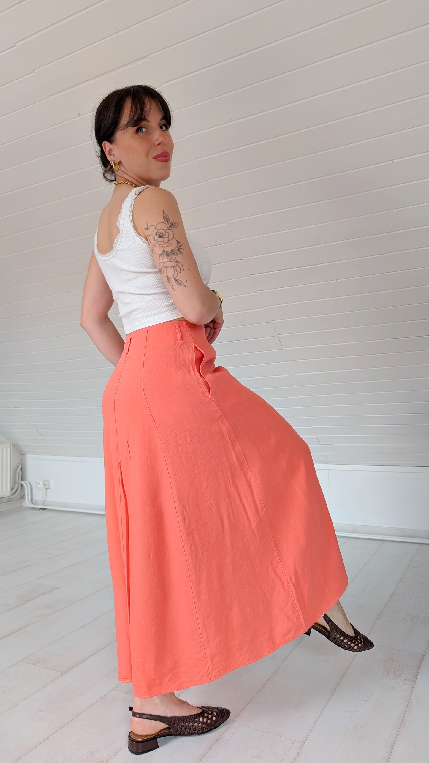 Jupe midi lin et viscose T36