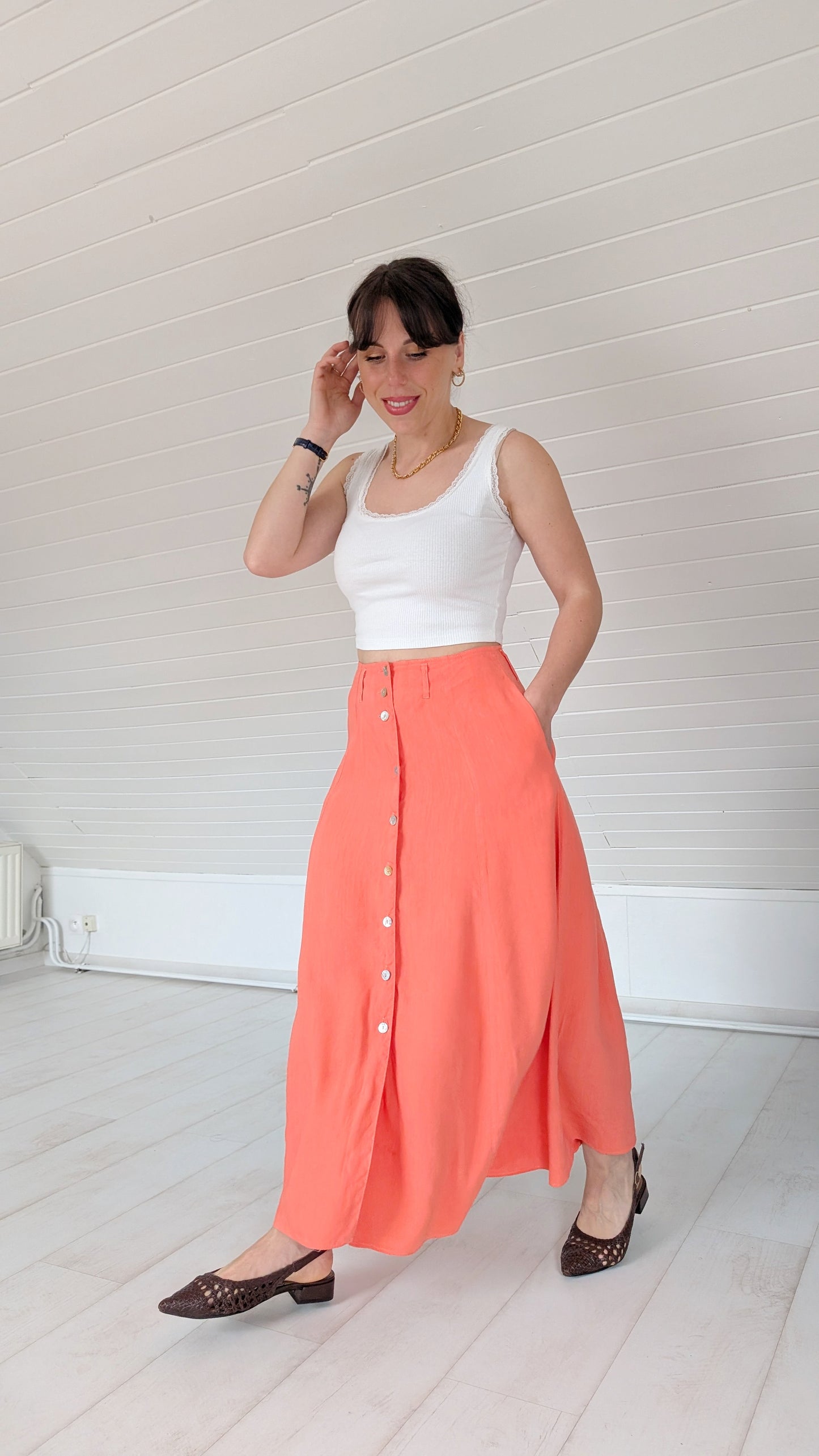 Jupe midi lin et viscose T36