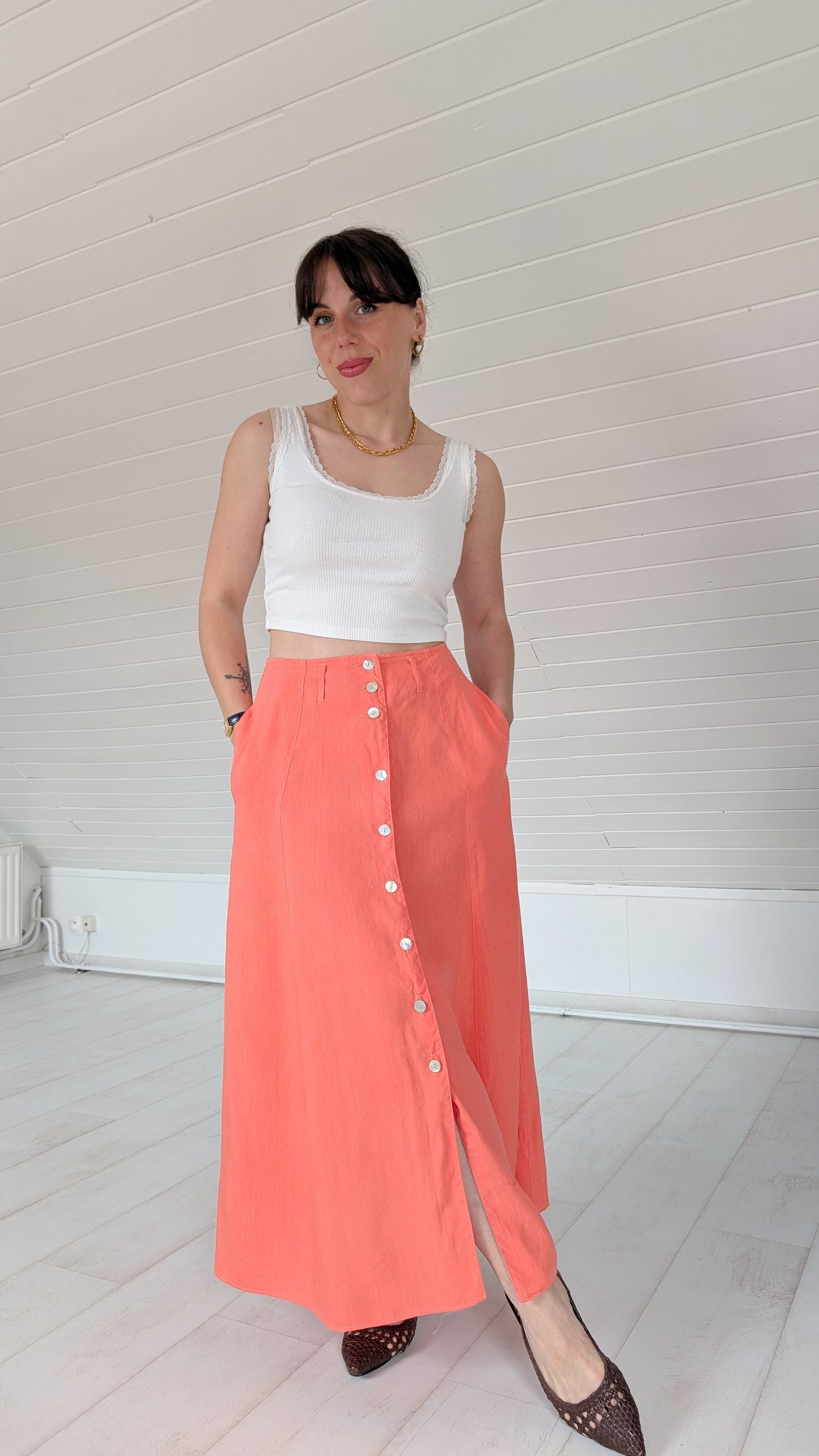 Jupe midi lin et viscose T36