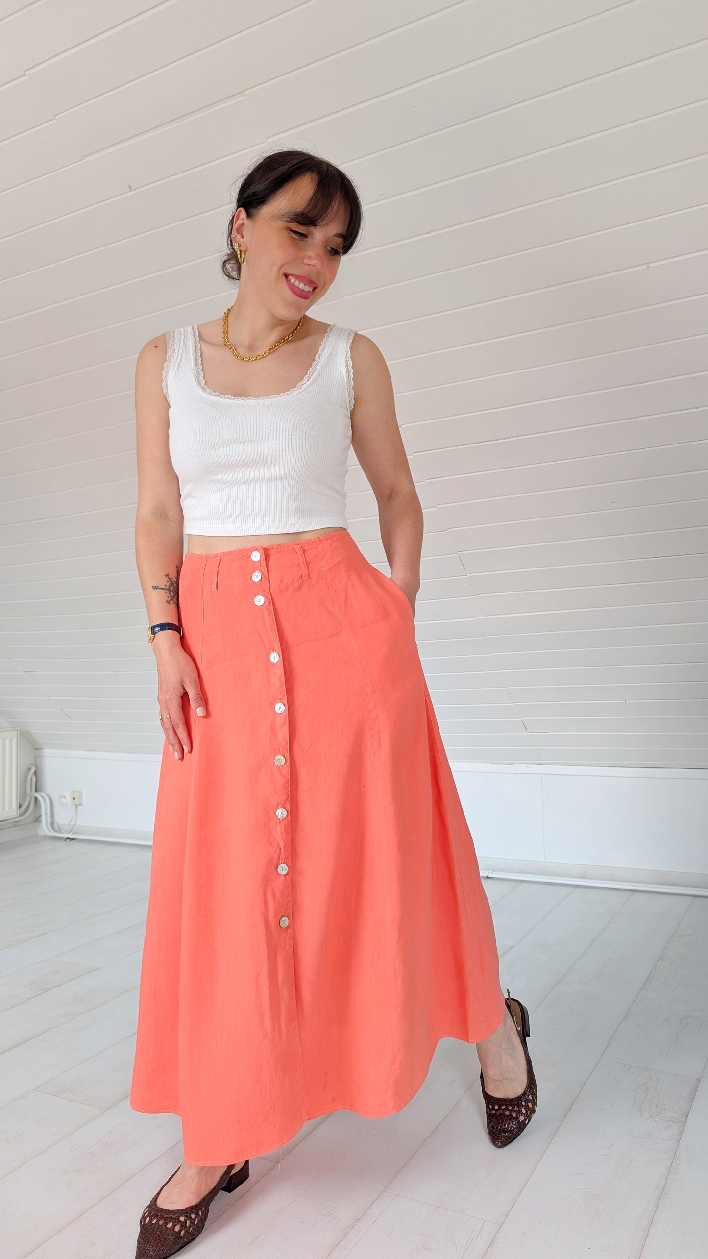 Jupe midi lin et viscose T36