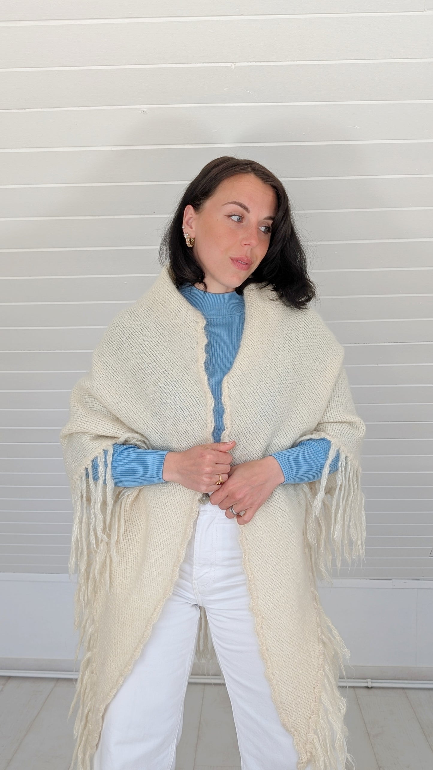Cape/poncho 70s laine fait main