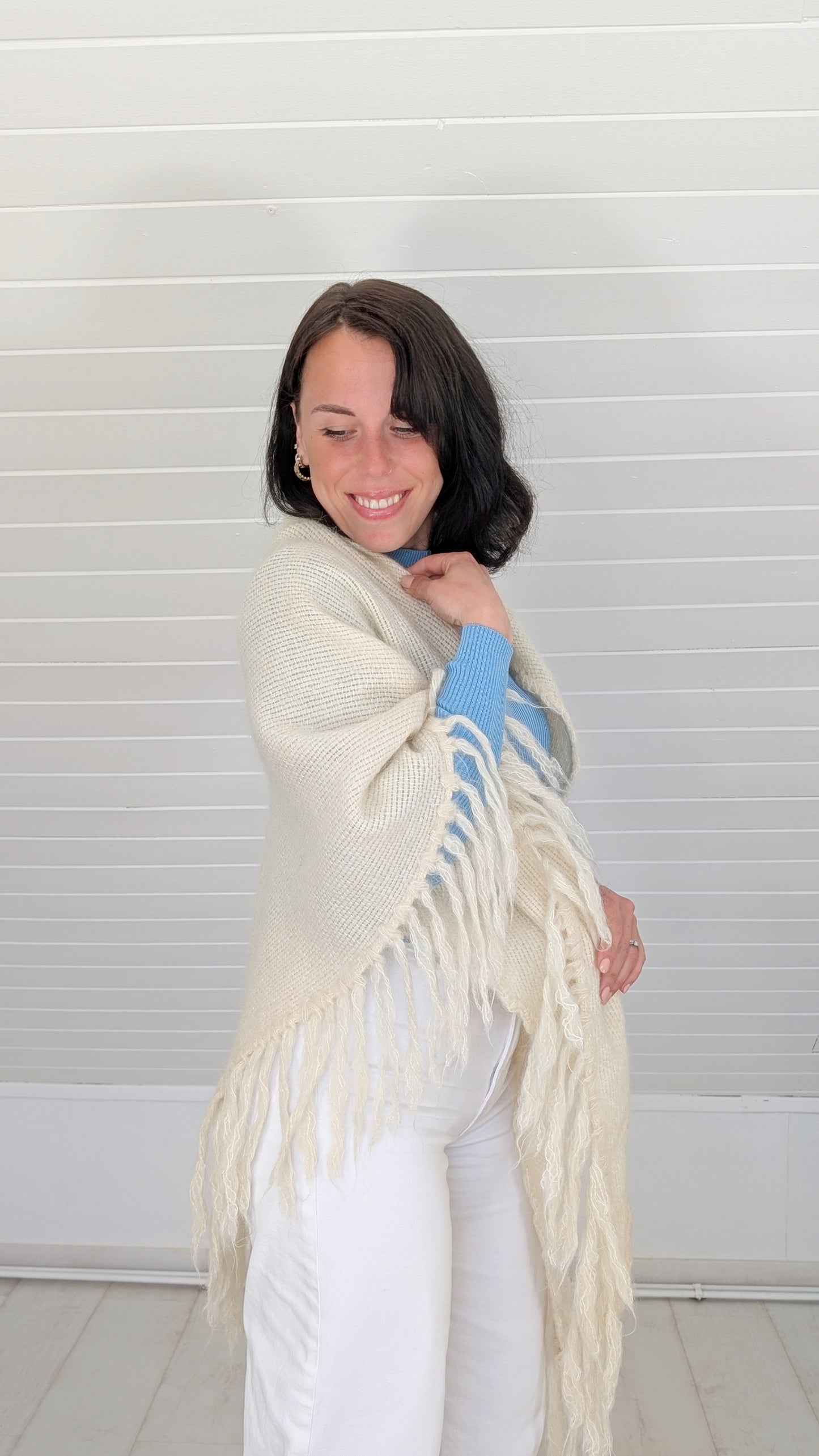 Cape/poncho 70s laine fait main