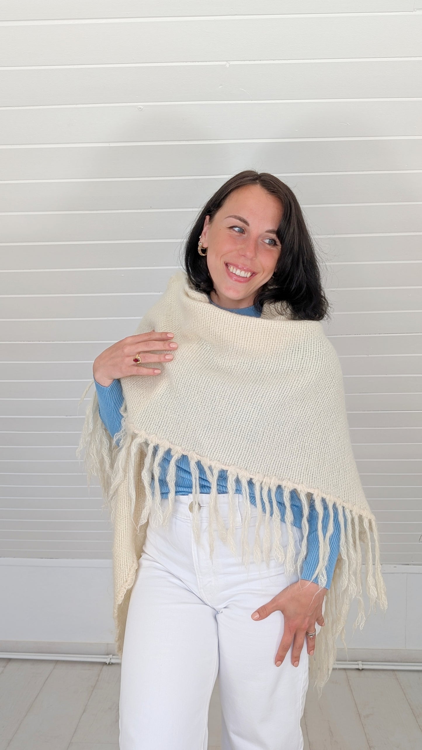 Cape/poncho 70s laine fait main