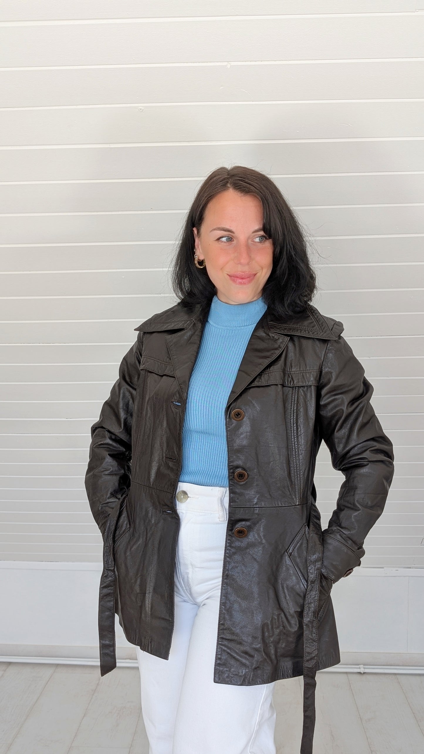 Veste cuir 70s chocolat T36