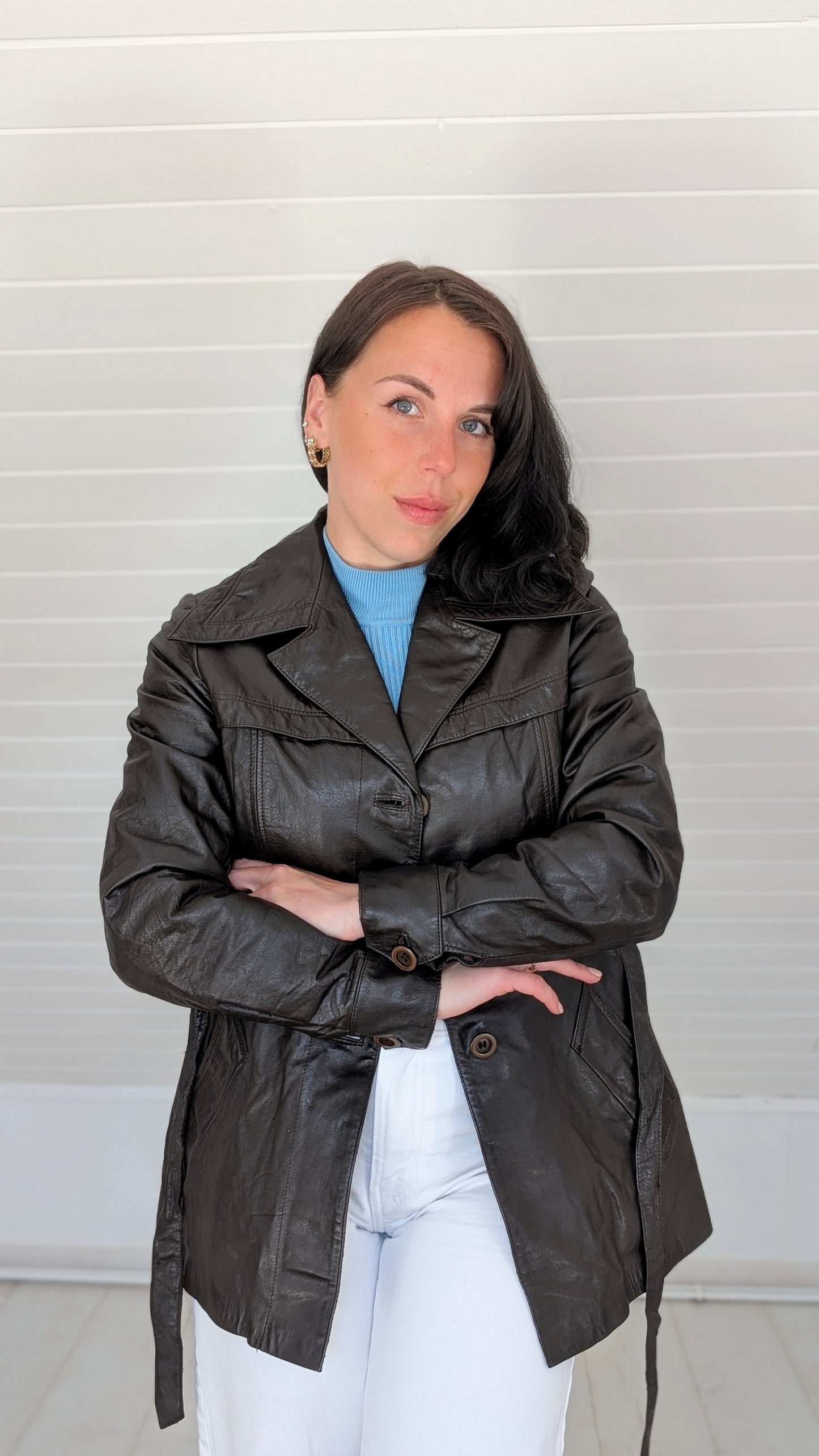 Veste cuir 70s chocolat T36