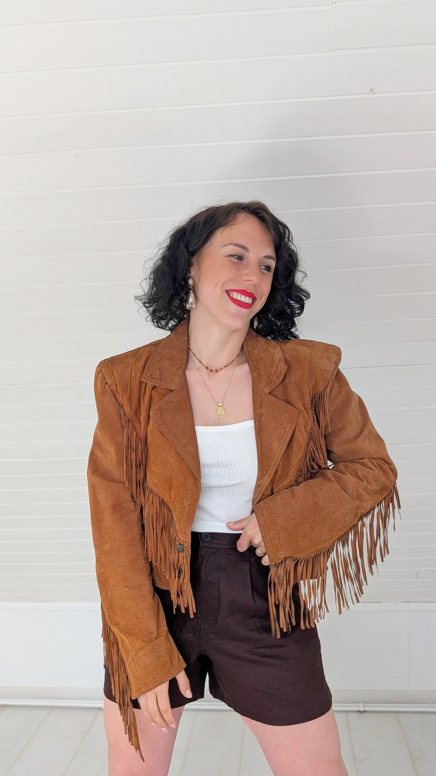 Veste daim à frange 80s T40-42