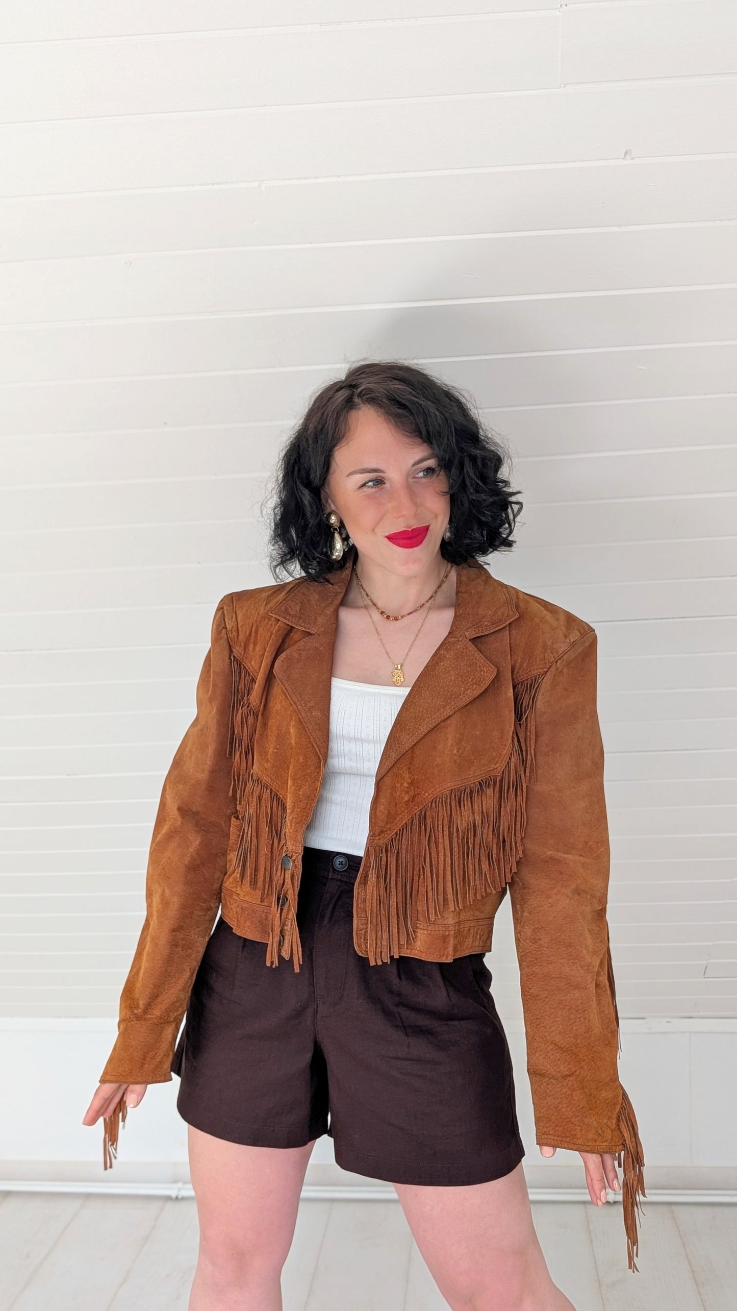 Veste daim à frange 80s T40-42