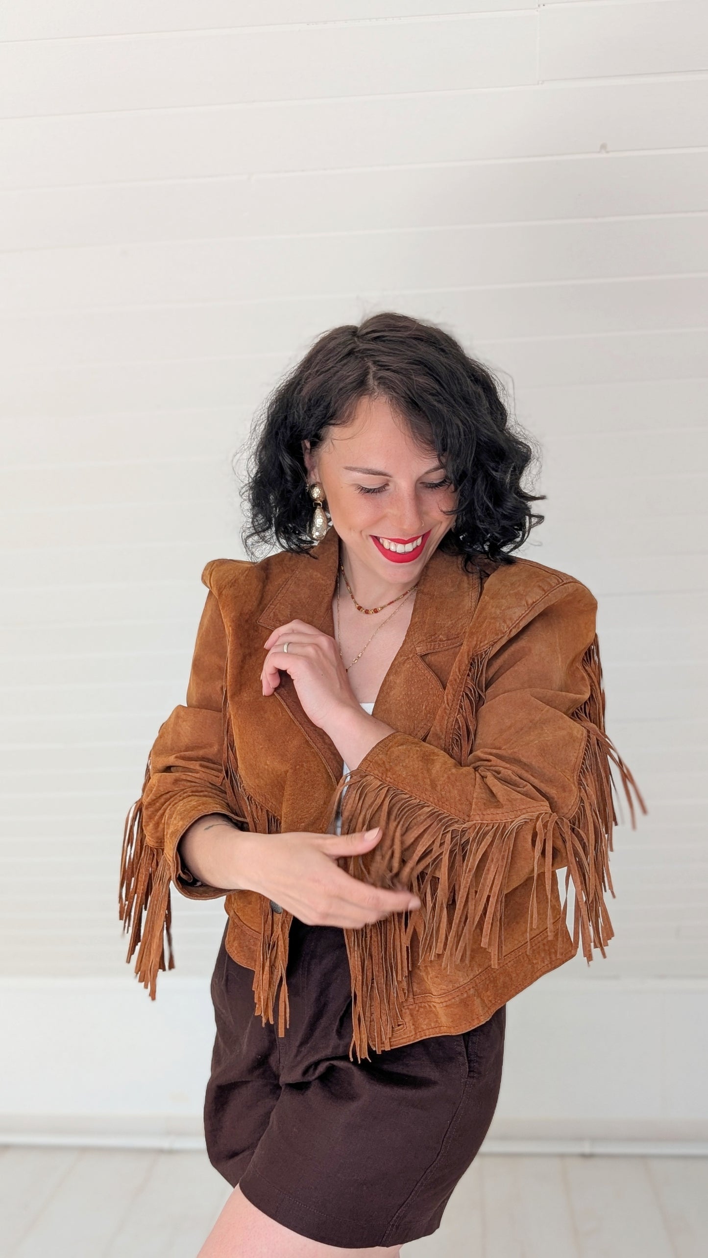 Veste daim à frange 80s T40-42