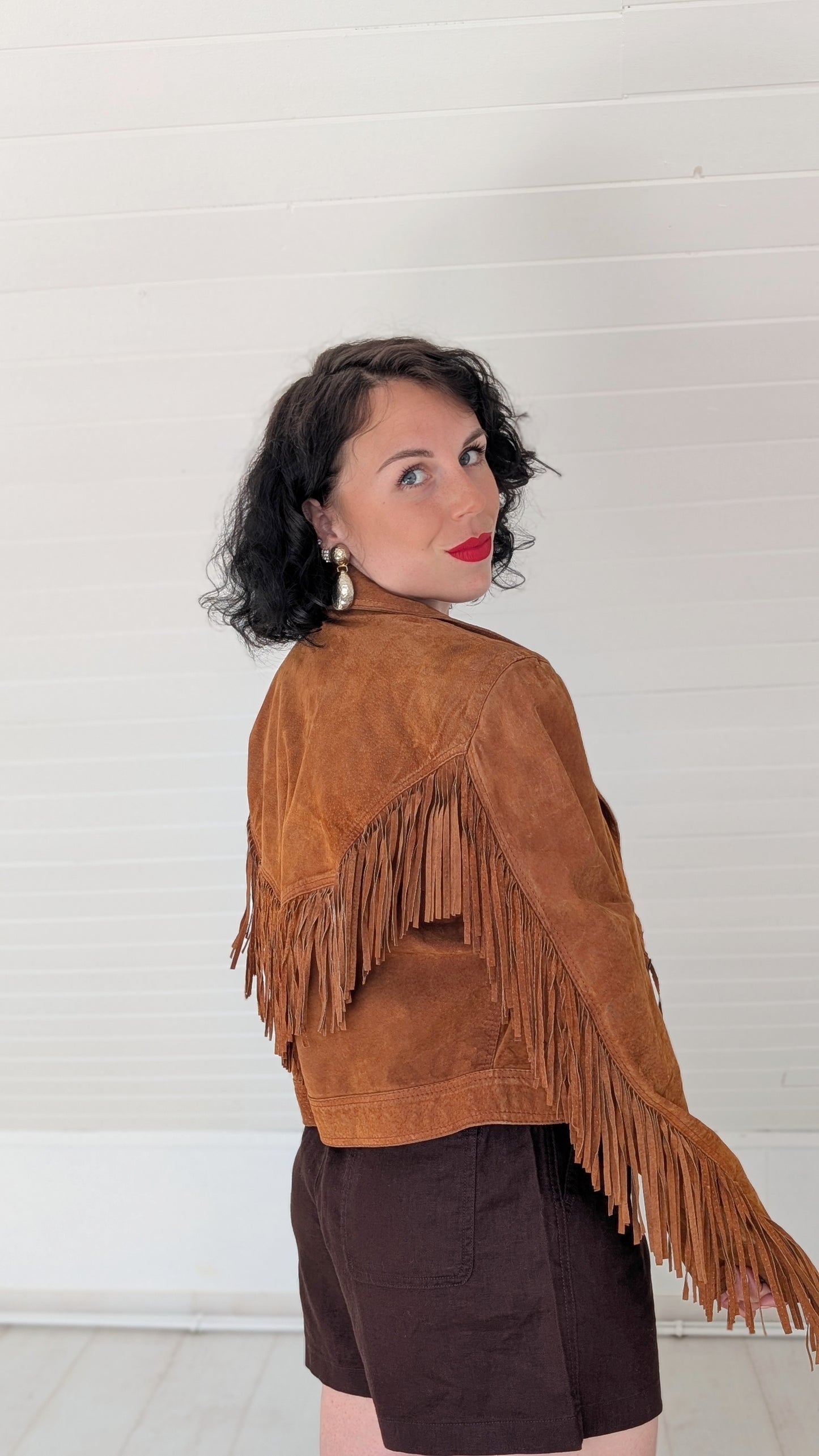 Veste daim à frange 80s T40-42