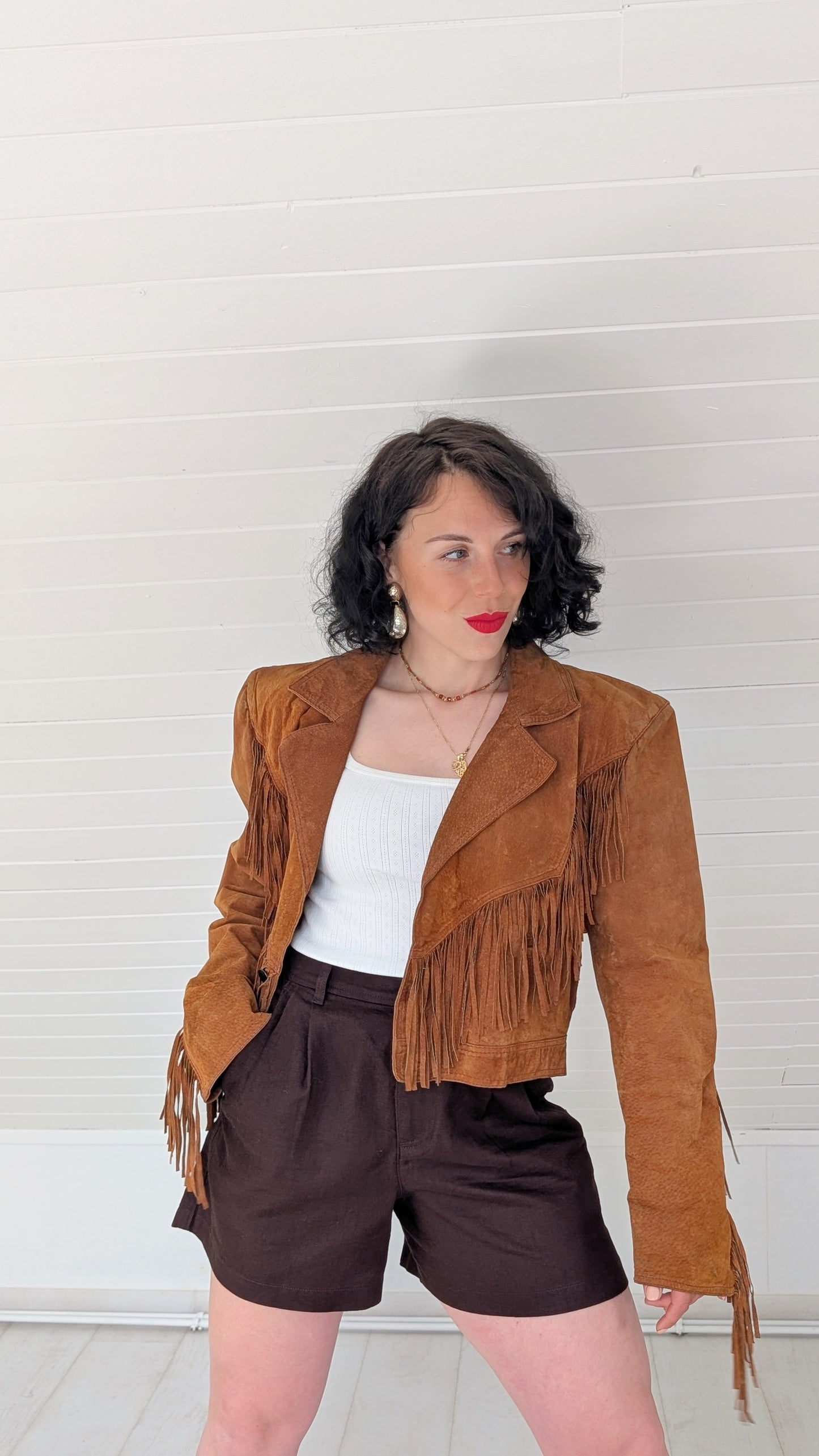 Veste daim à frange 80s T40-42