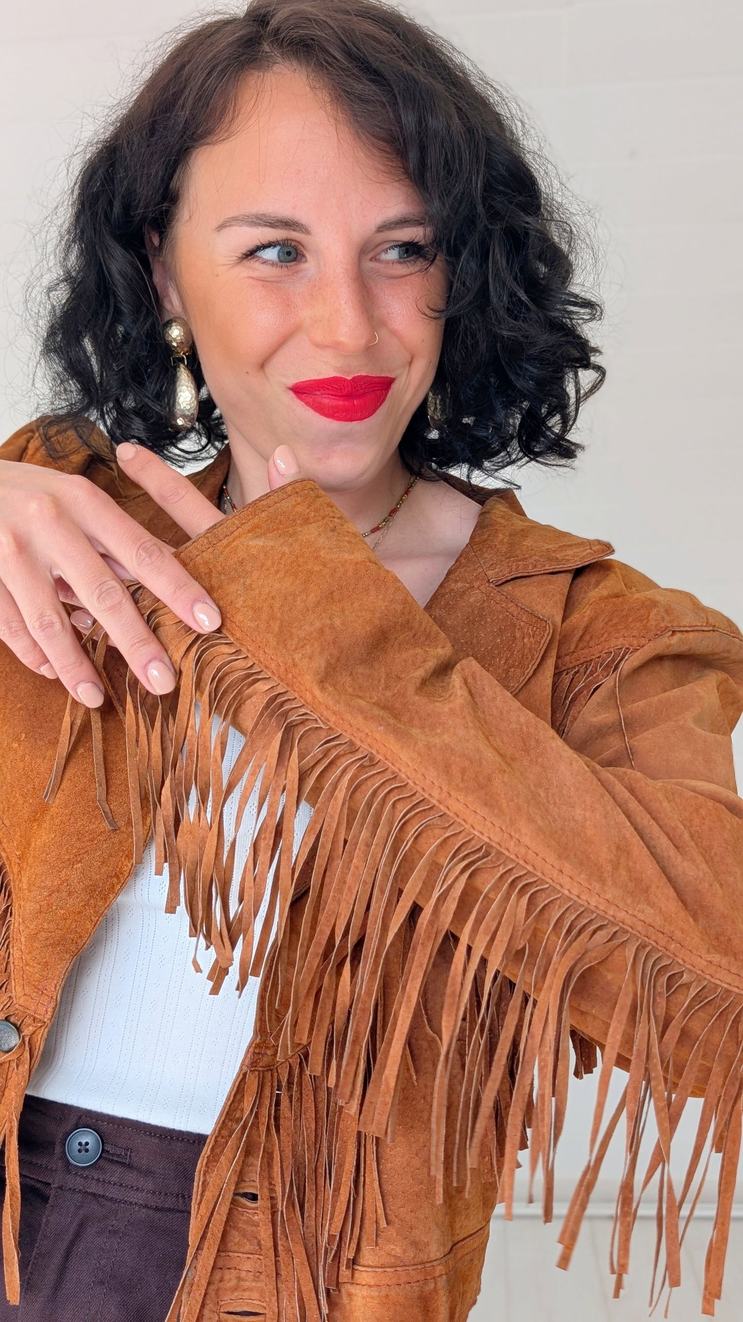 Veste daim à frange 80s T40-42