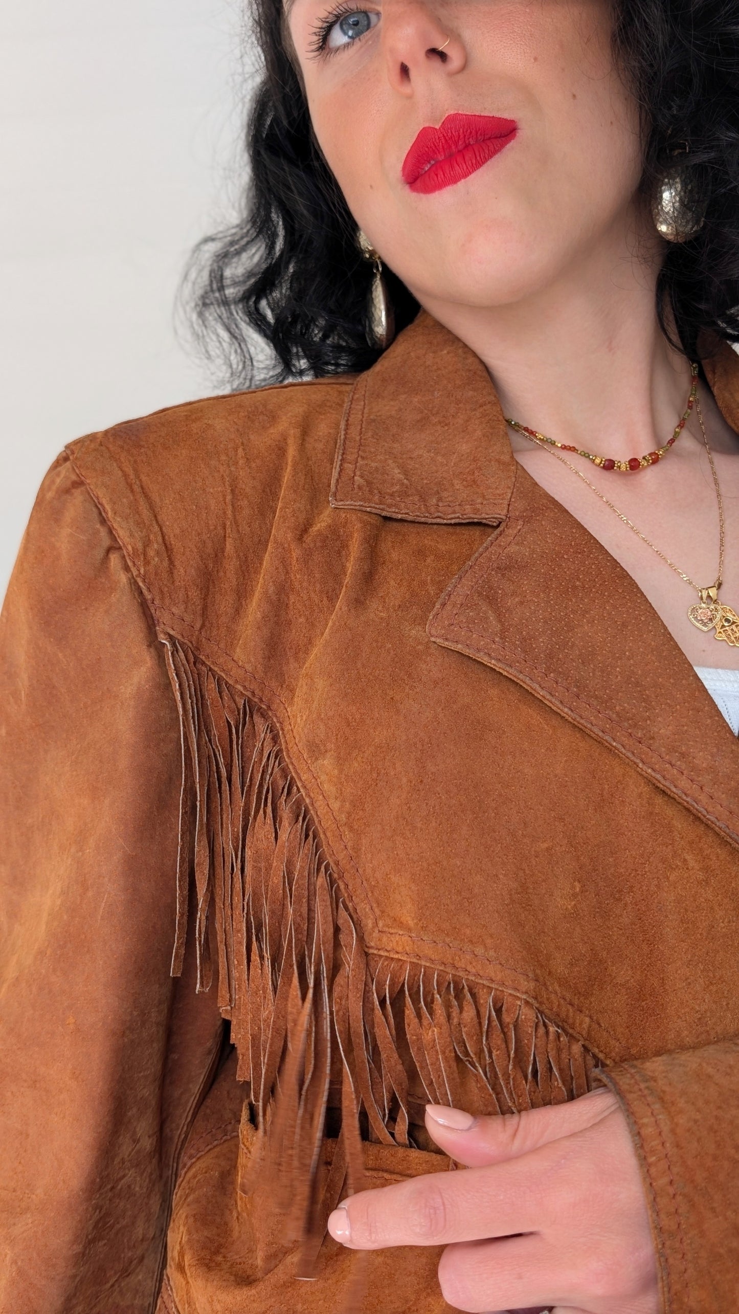 Veste daim à frange 80s T40-42