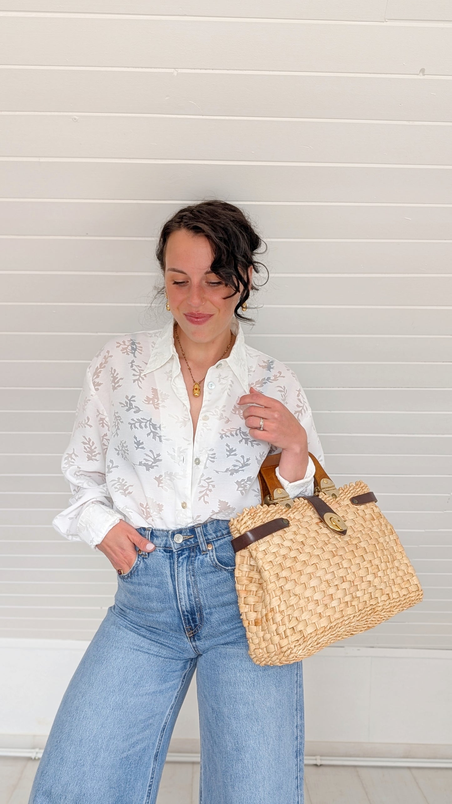 Panier 70s raphia naturelle