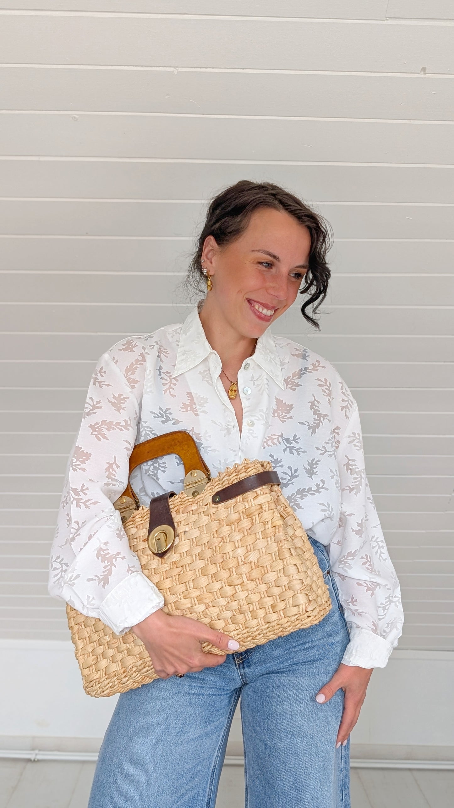 Panier 70s raphia naturelle