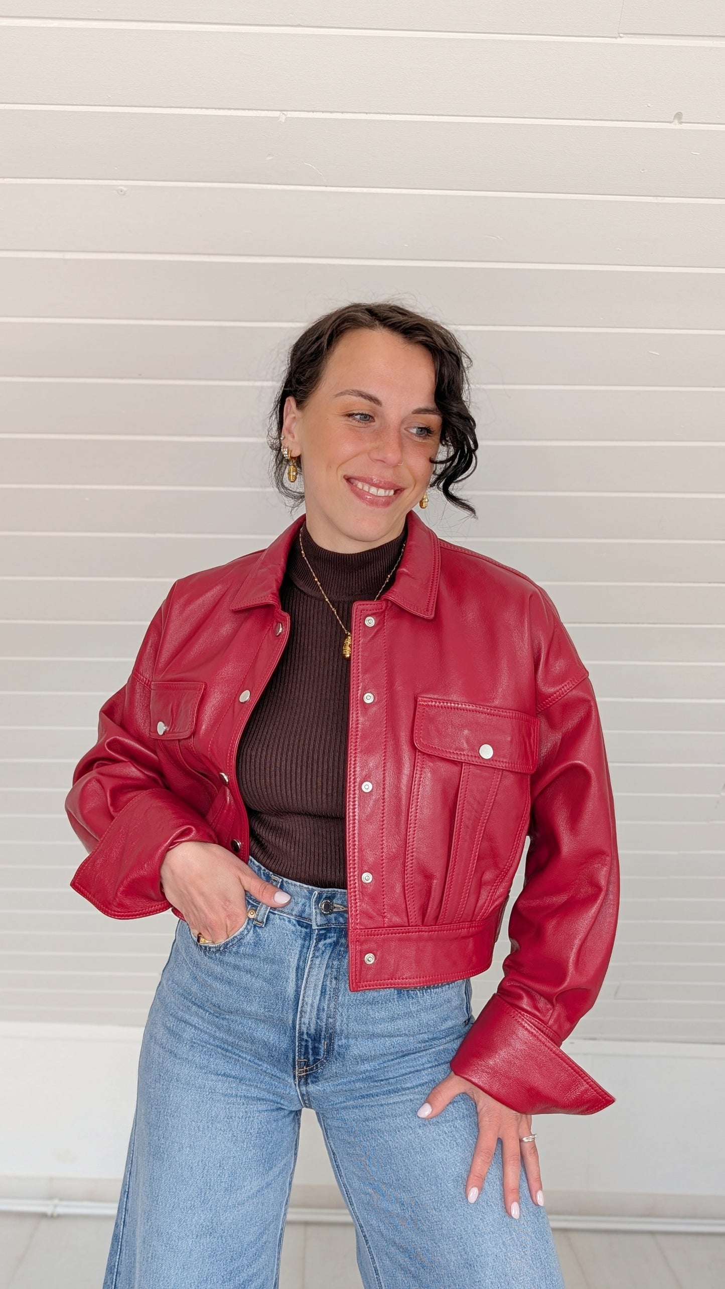 Veste cropped cuir T38-40