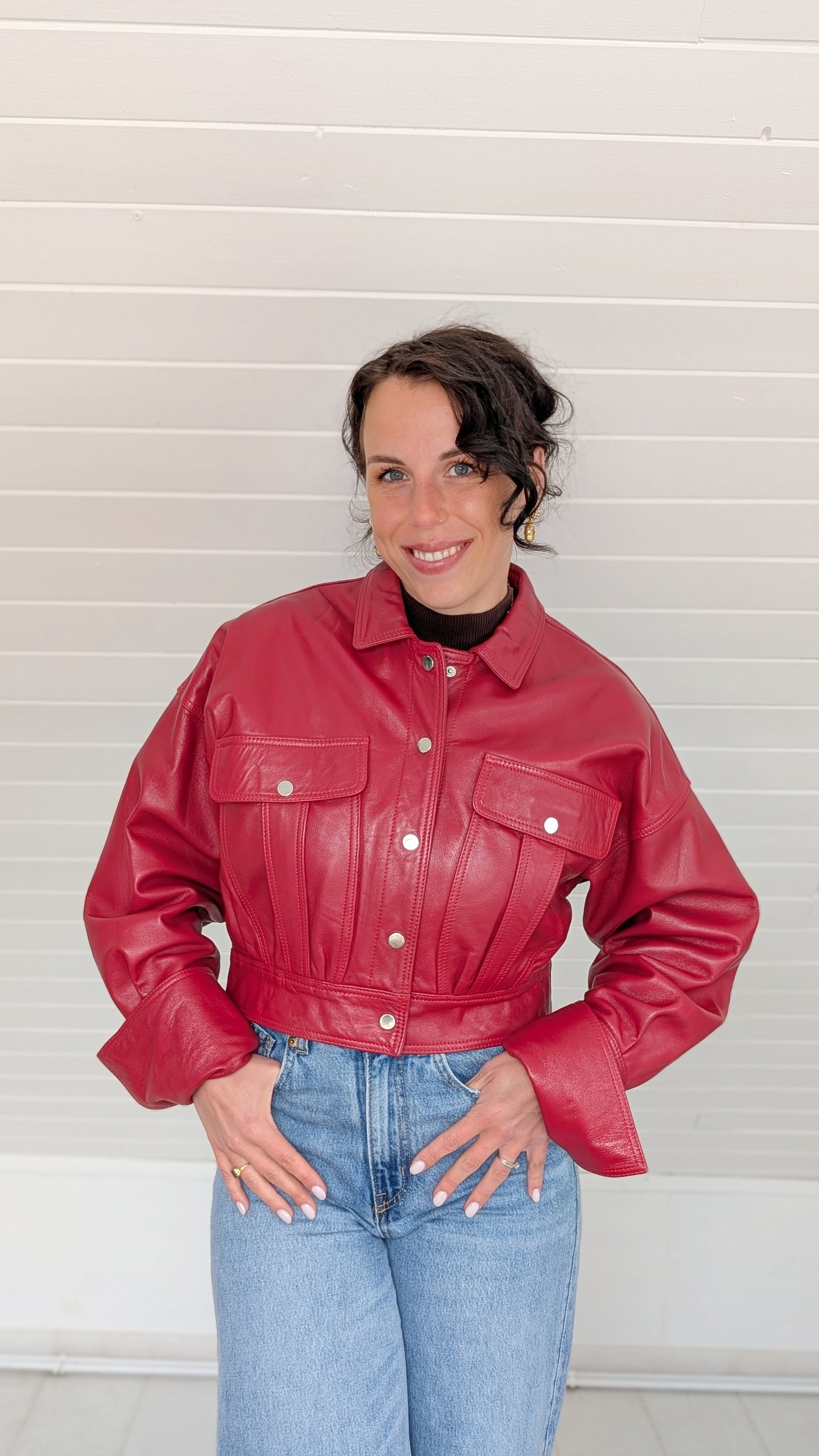 Veste cropped cuir T38-40
