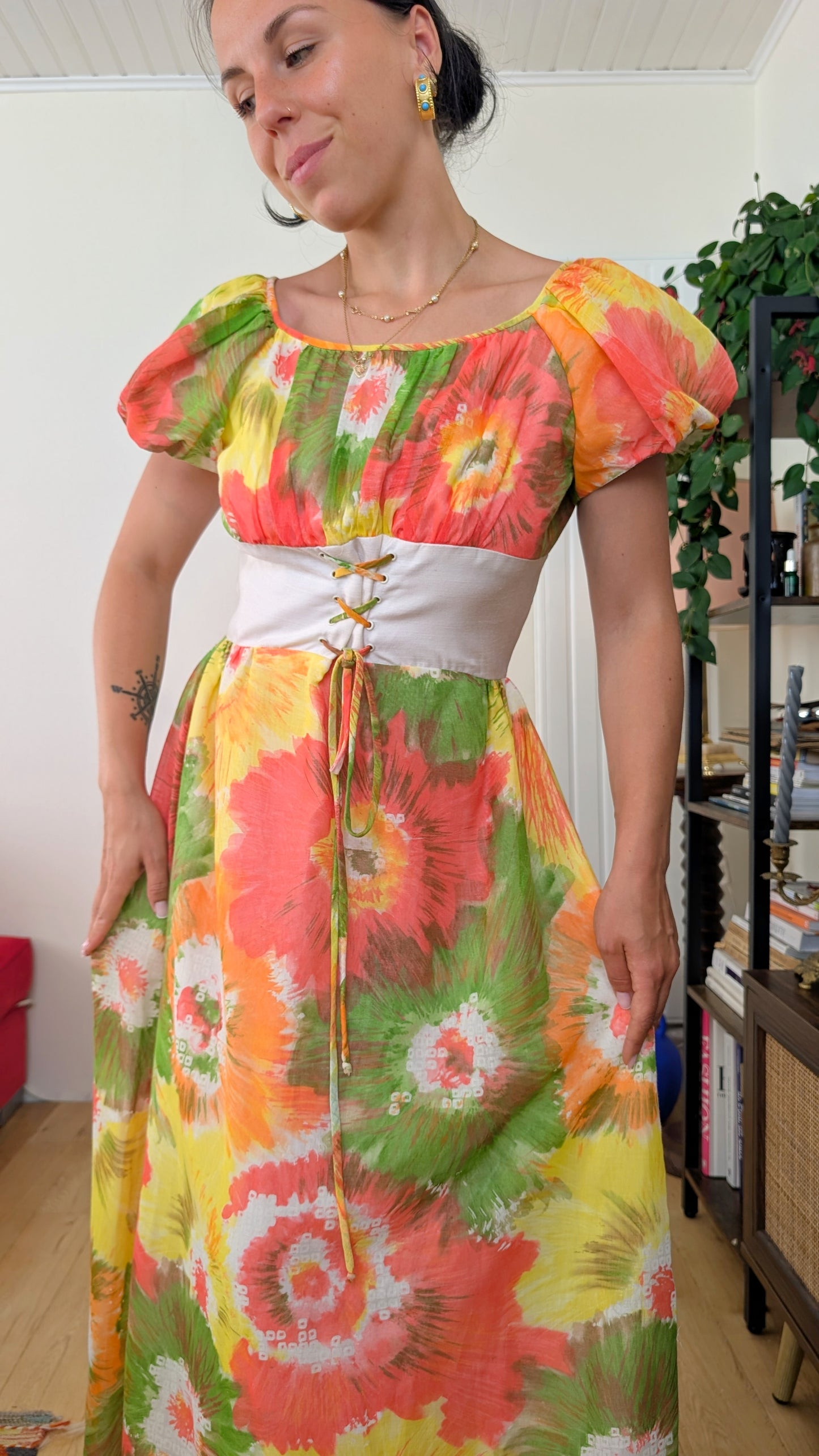 Robe maxi 70s faite main T36