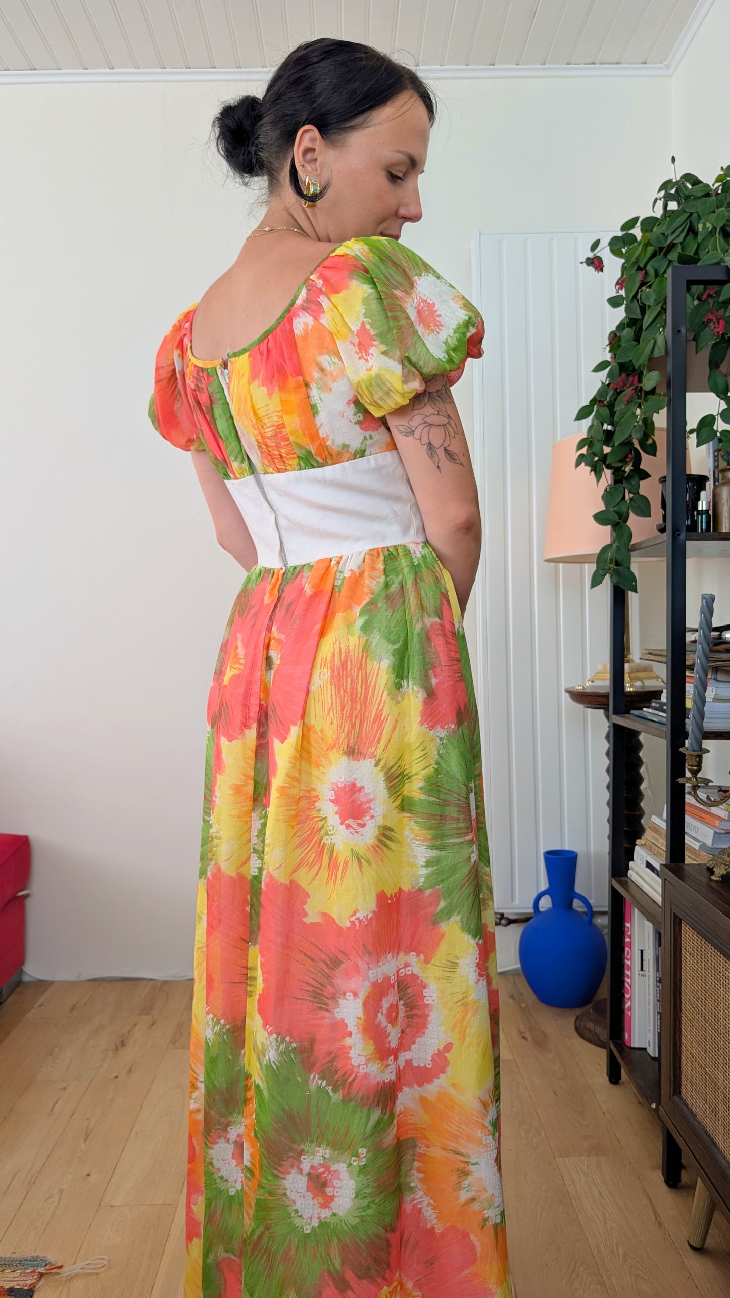 Robe maxi 70s faite main T36
