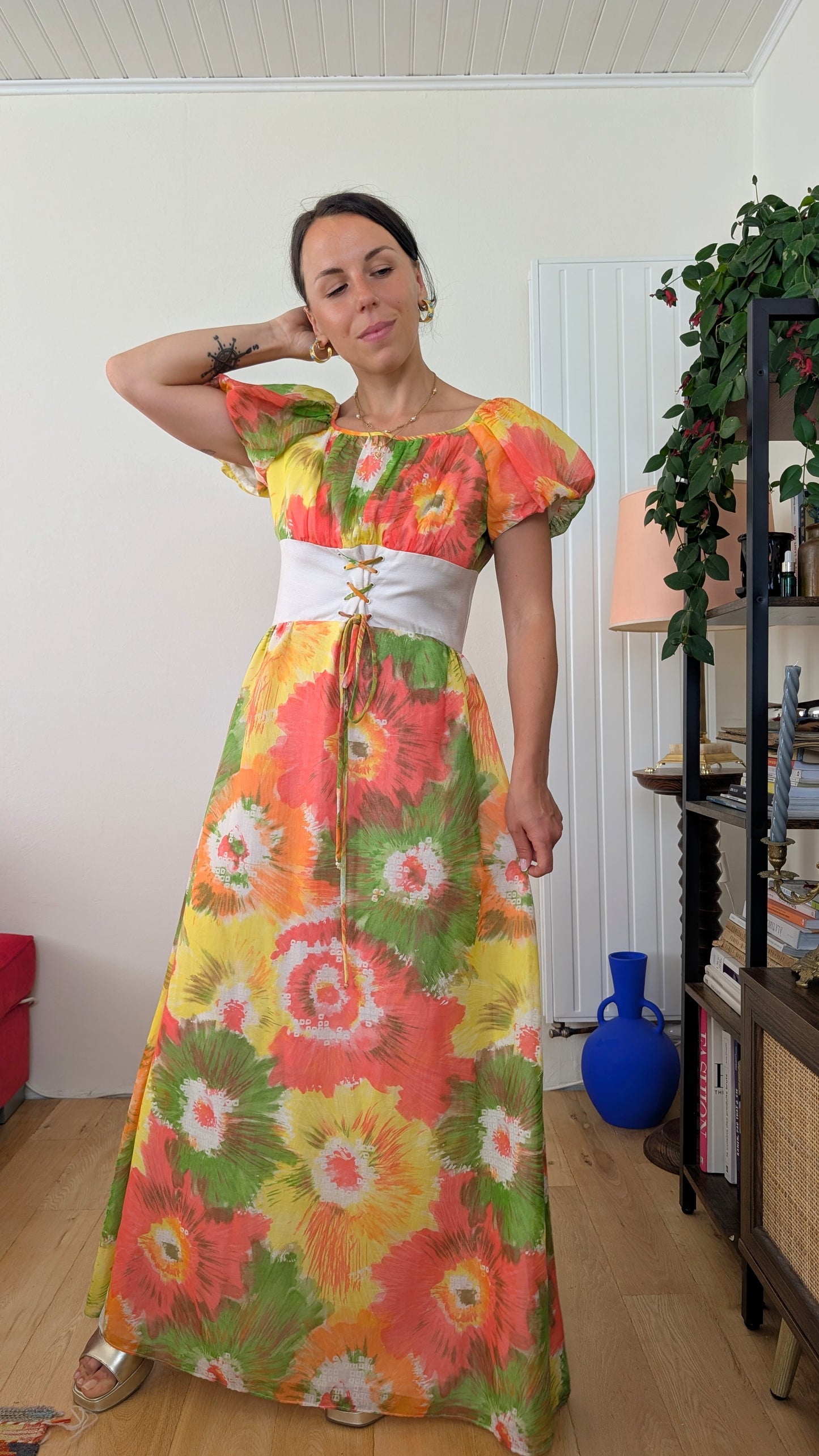 Robe maxi 70s faite main T36