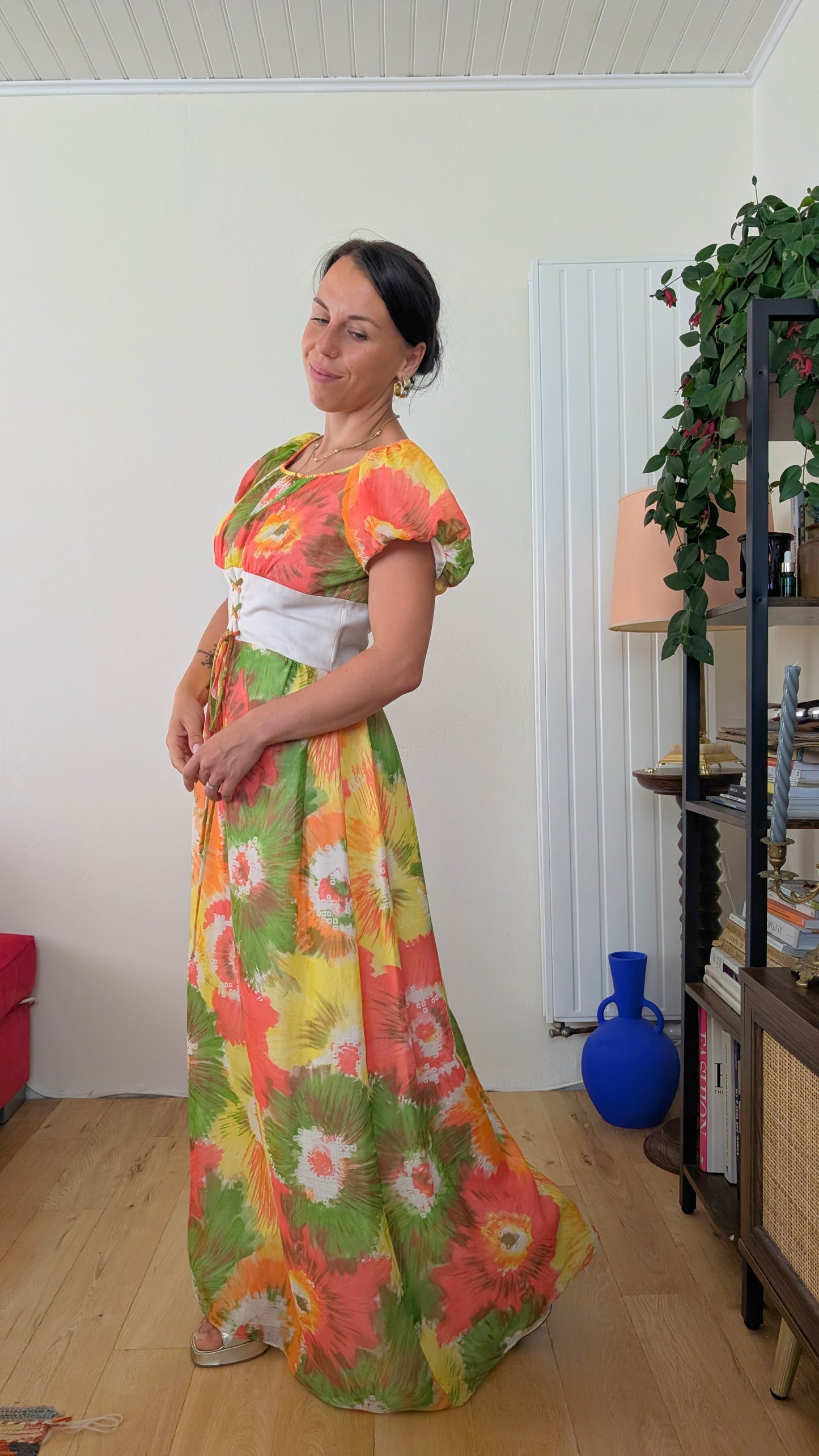Robe maxi 70s faite main T36