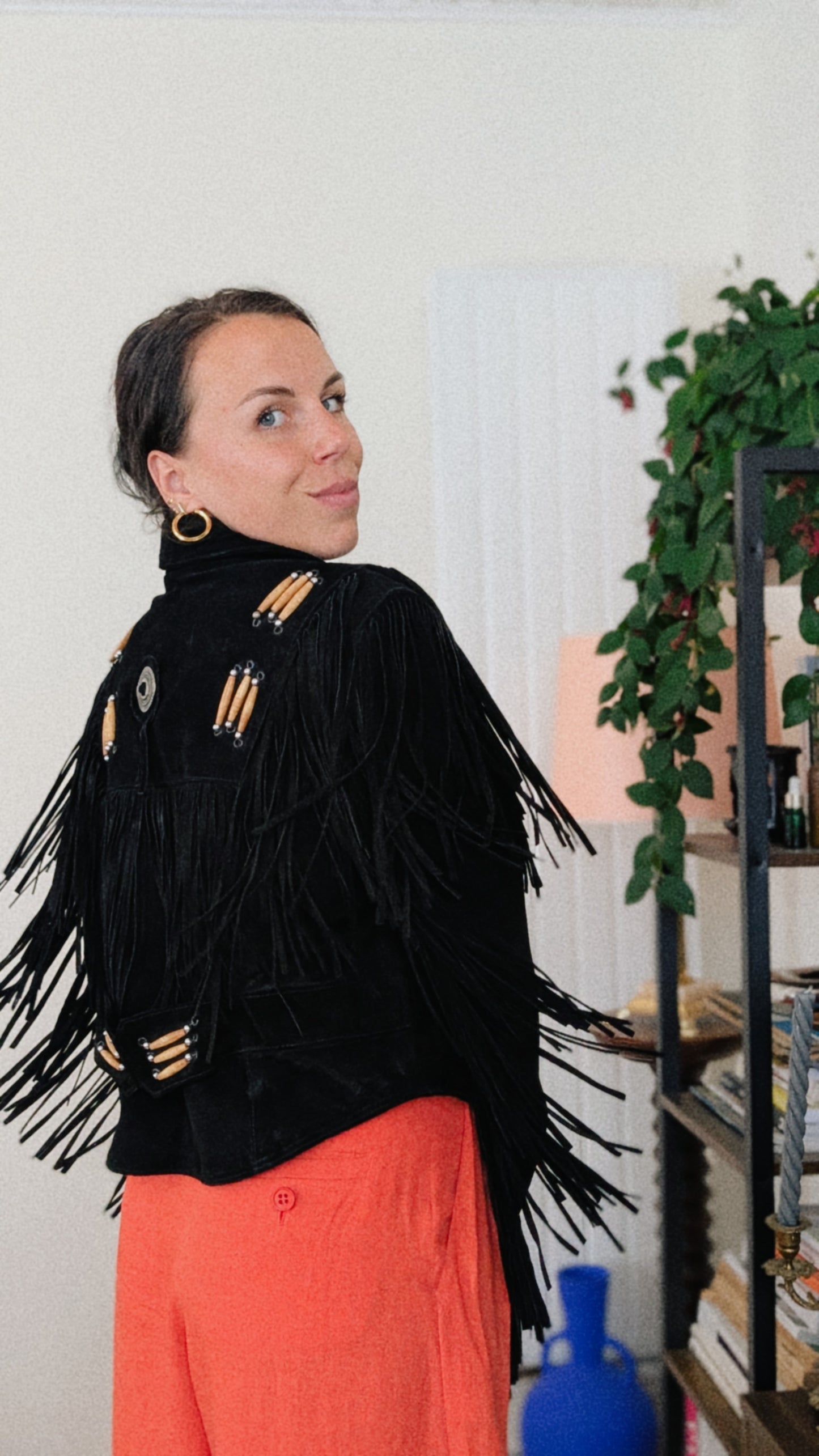 Veste cuir à franges 80s T40-42