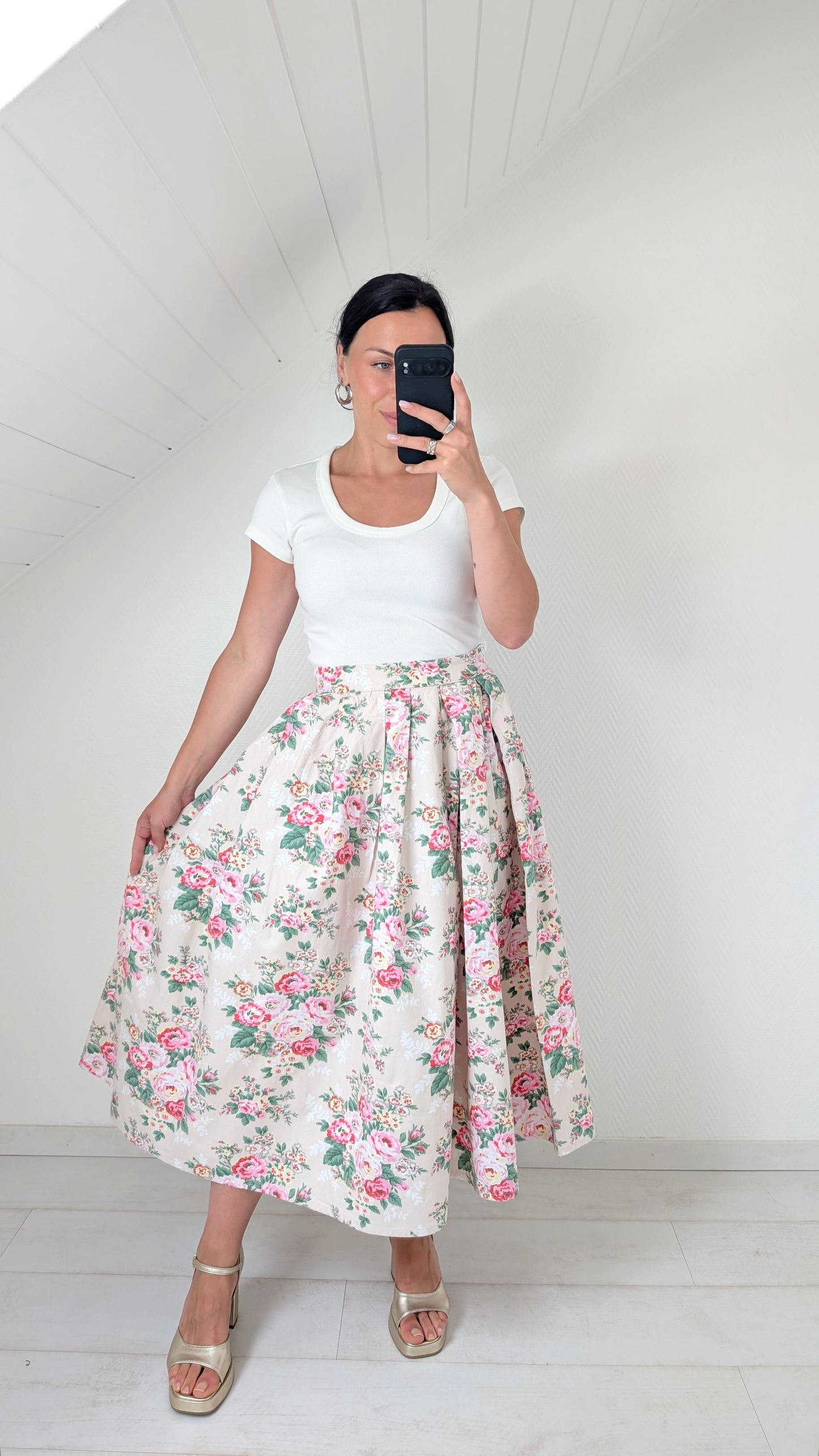 Jupe midi coton faite main T36