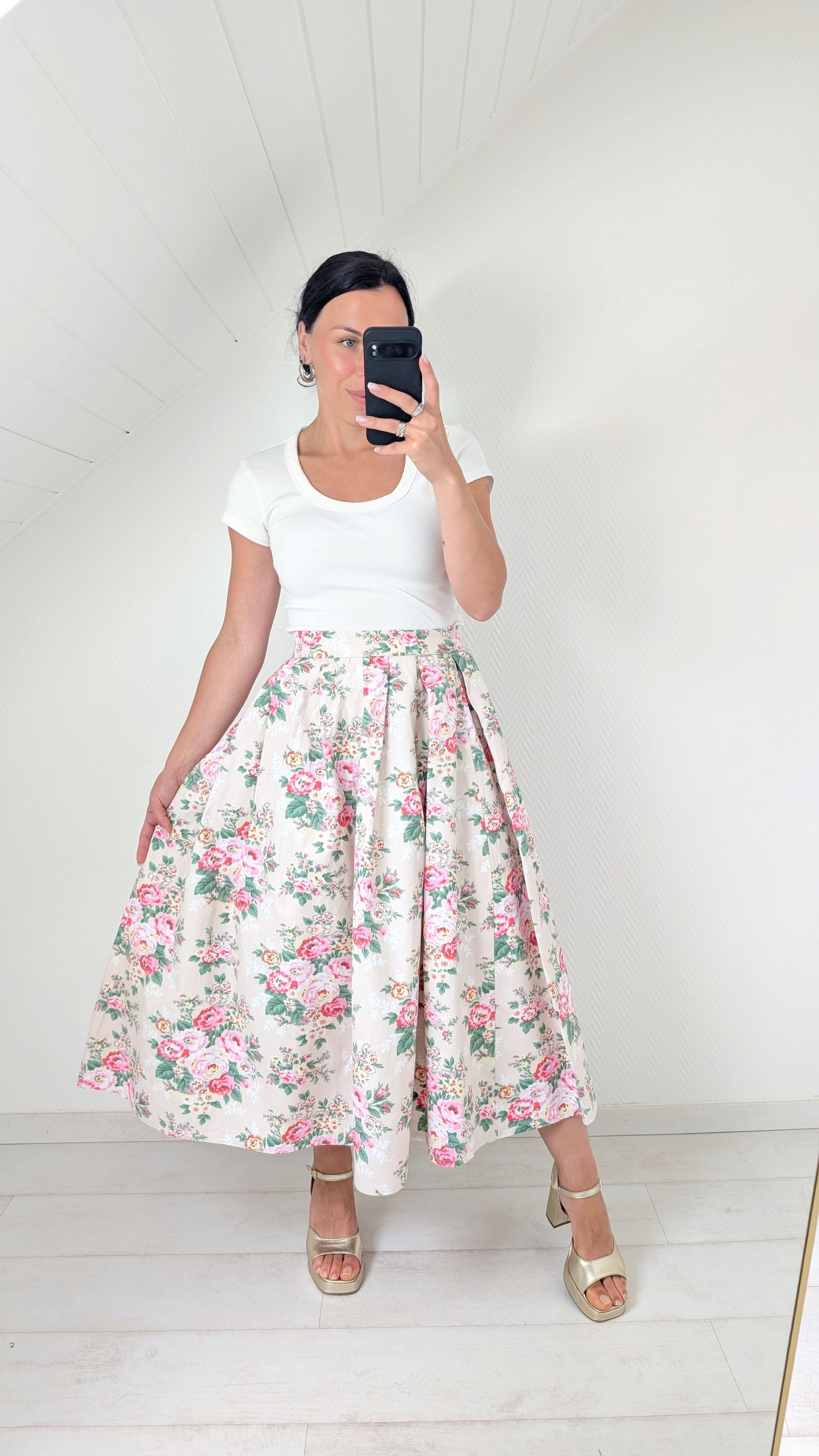 Jupe midi coton faite main T36