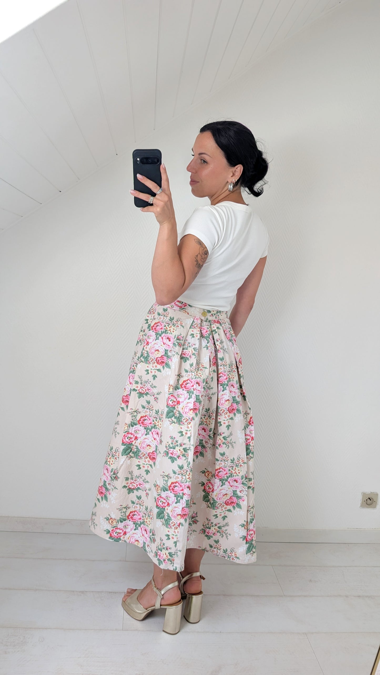 Jupe midi coton faite main T36