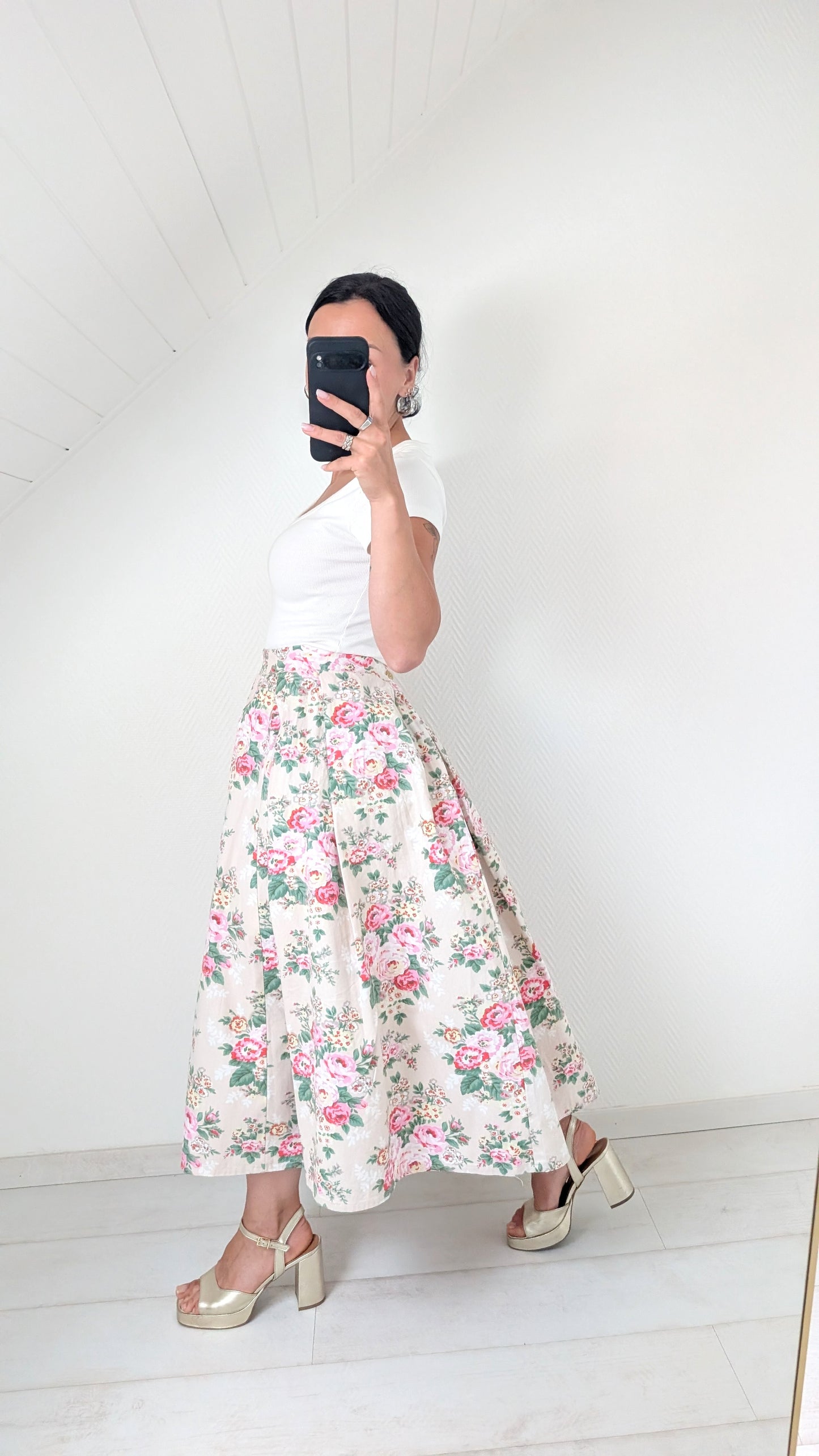 Jupe midi coton faite main T36
