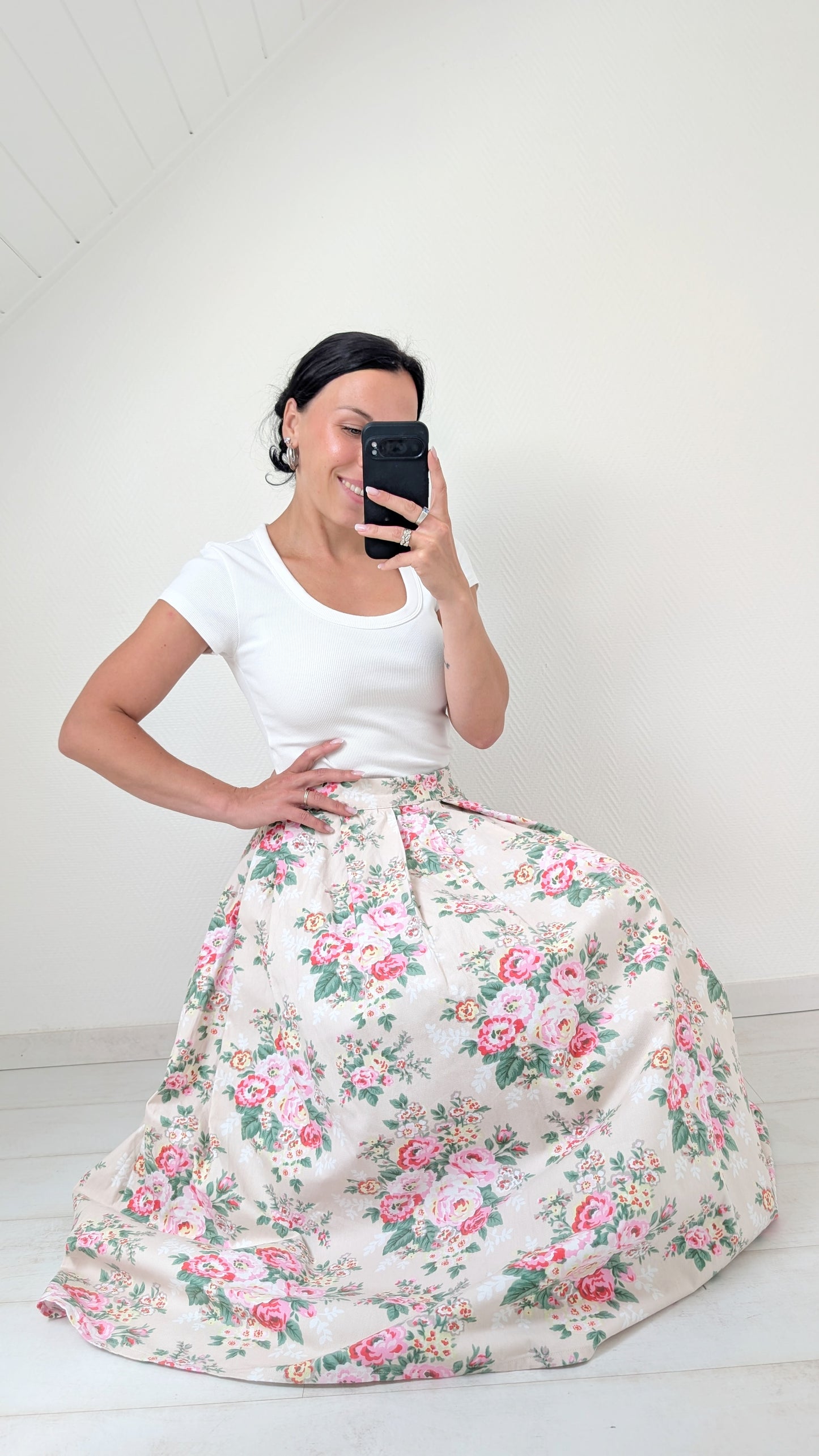 Jupe midi coton faite main T36