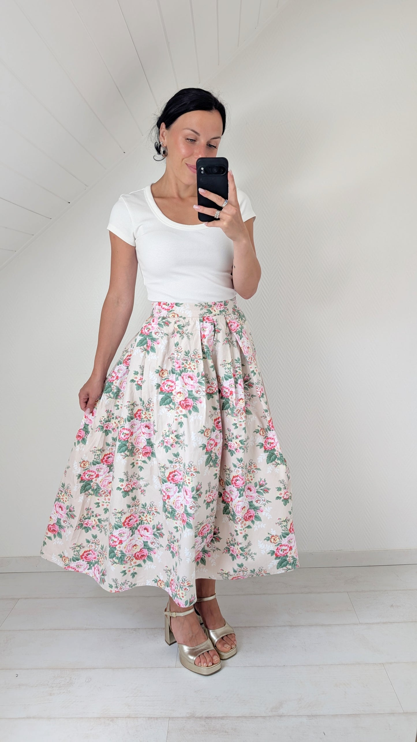 Jupe midi coton faite main T36