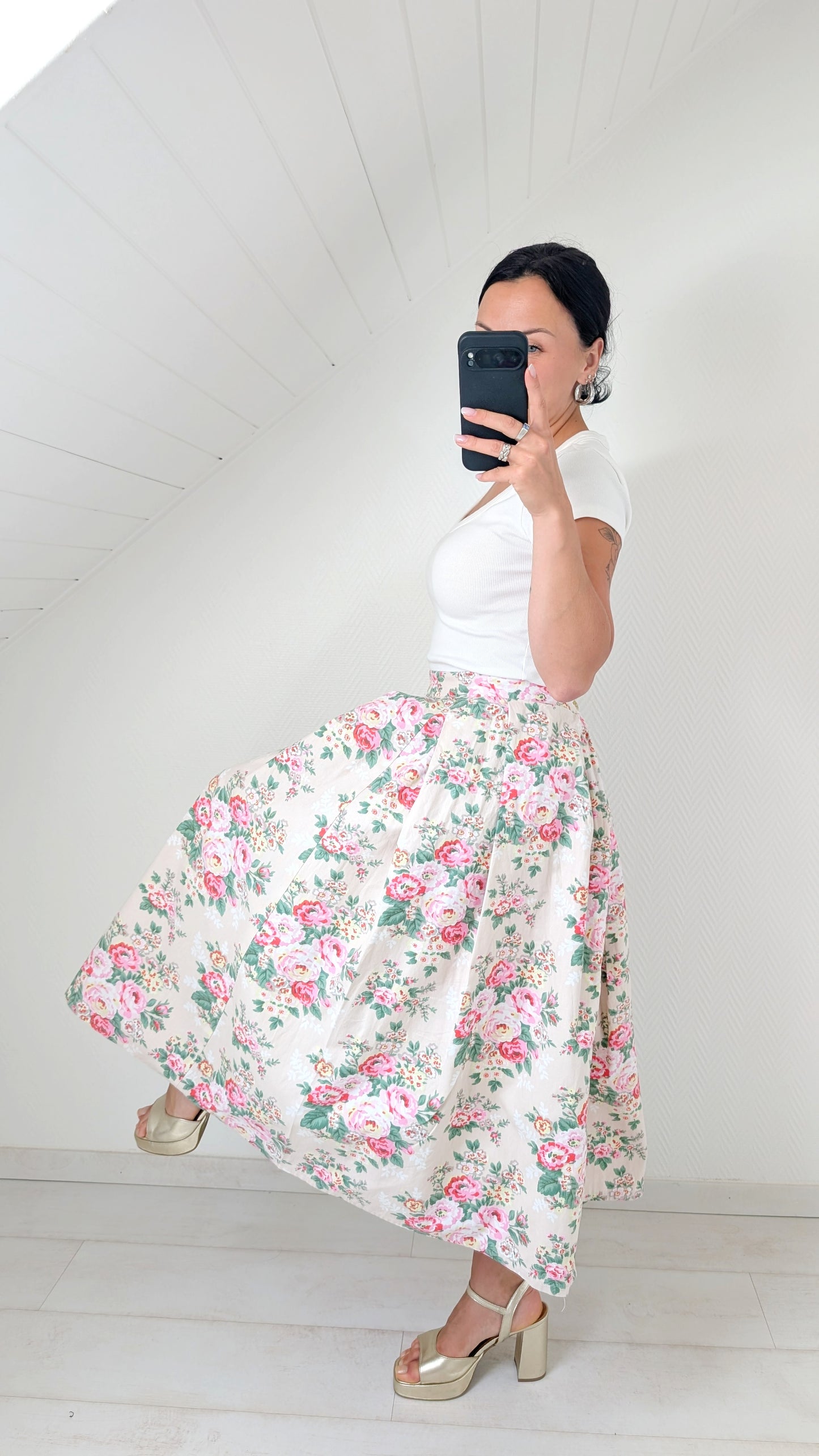 Jupe midi coton faite main T36