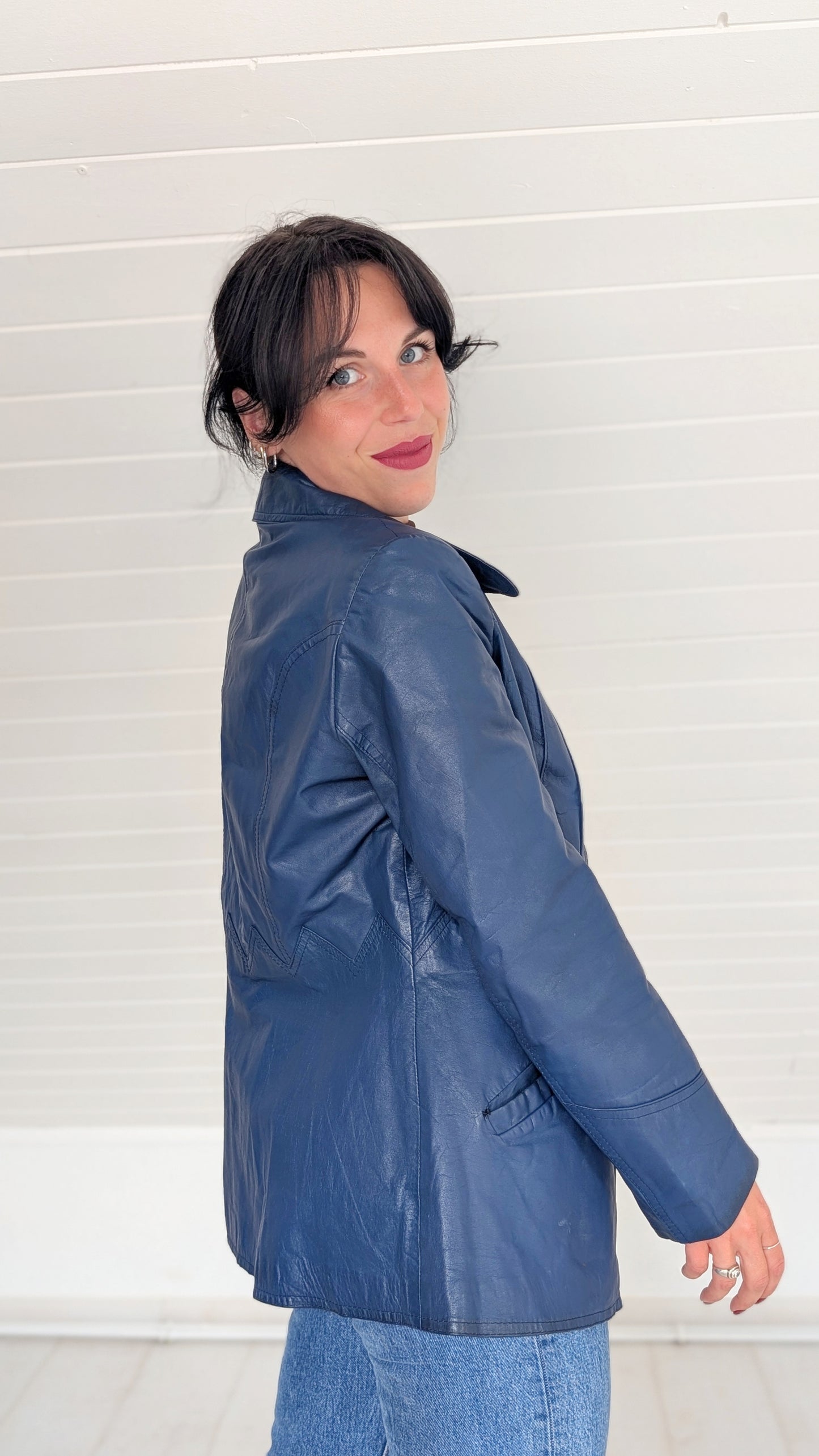 Veste trench cuir 70s rare T36