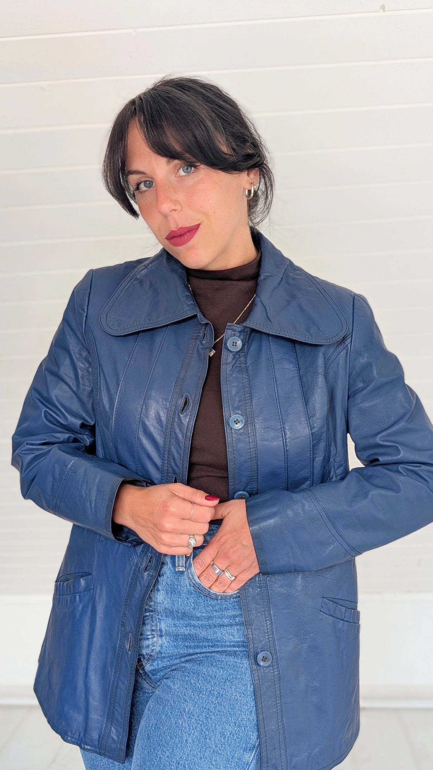 Veste trench cuir 70s rare T36
