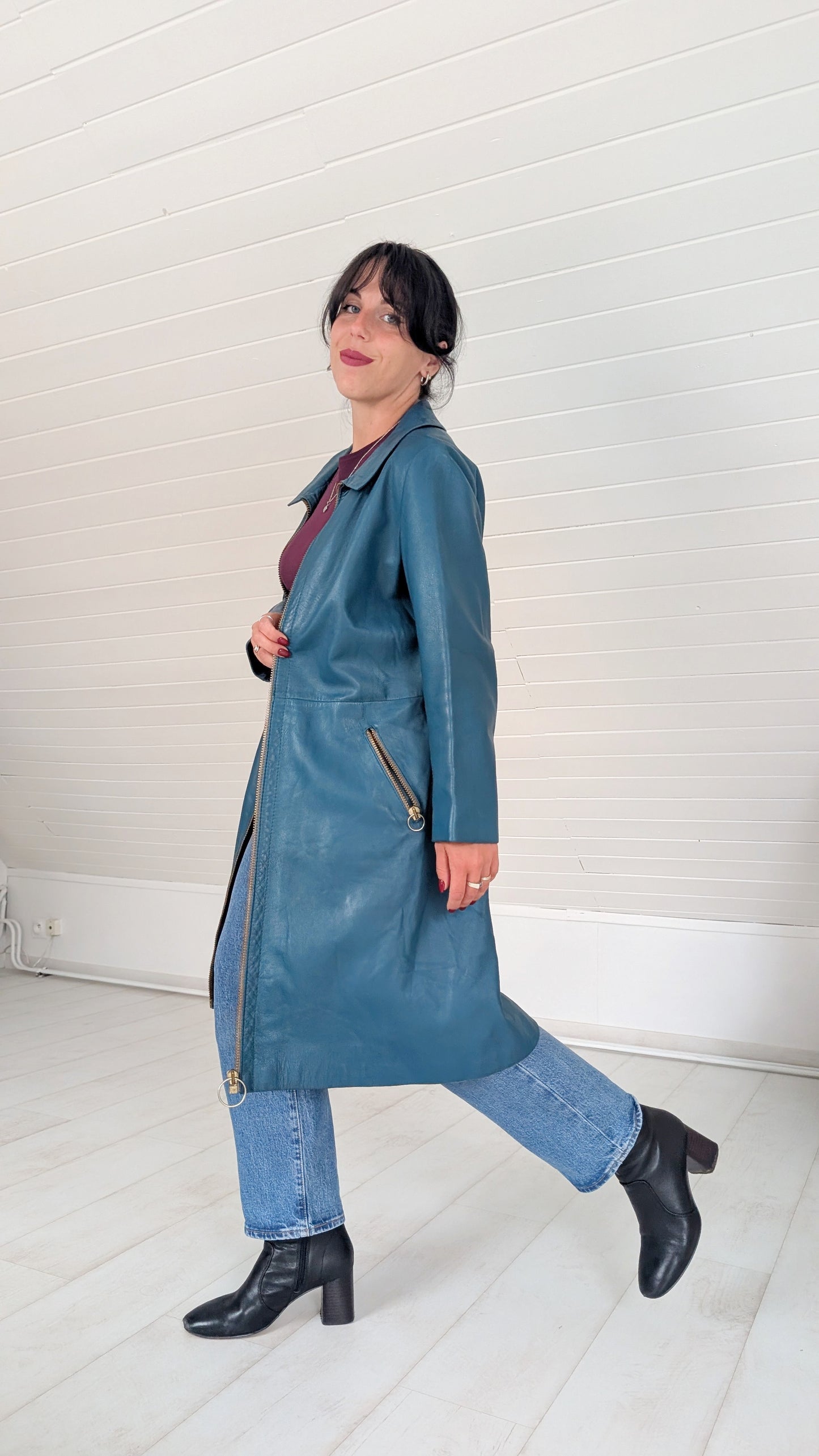 Trench en cuir 1970 rare T36