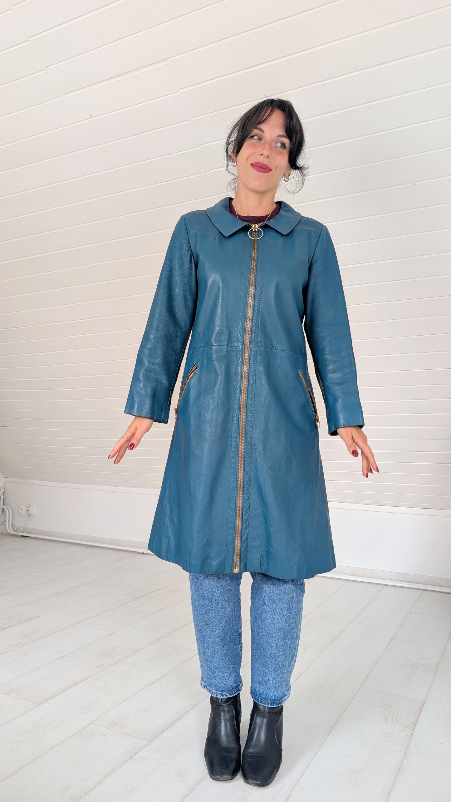 Trench en cuir 1970 rare T36